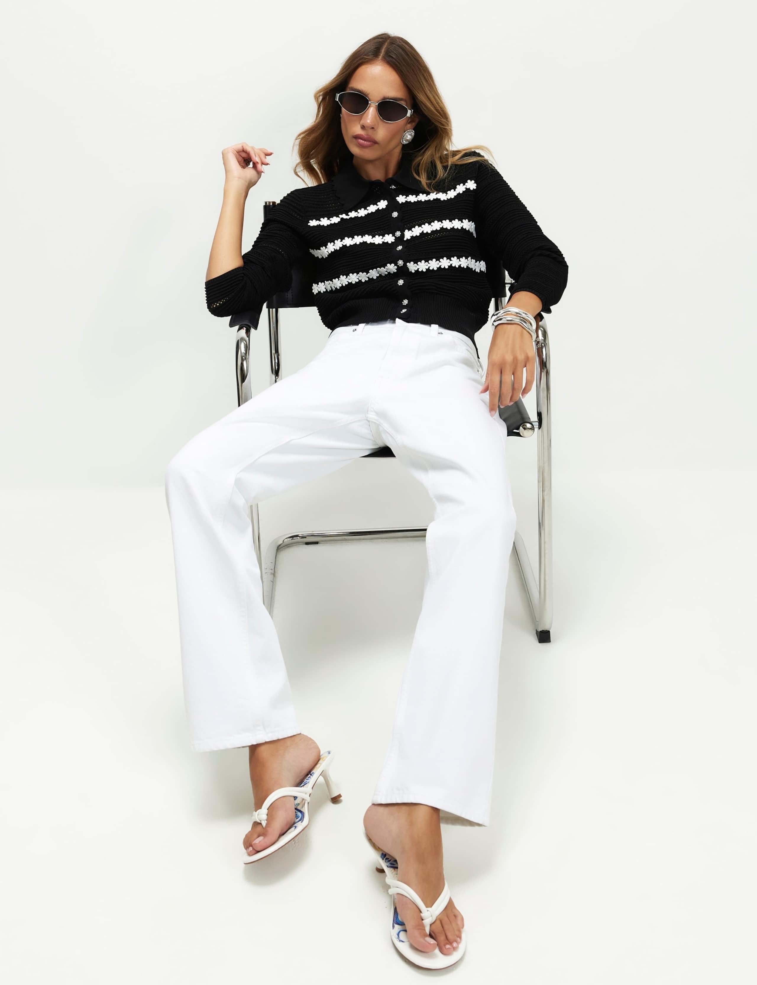 Pointelle Daisy Collared Fitted Cardigan 5 of 6