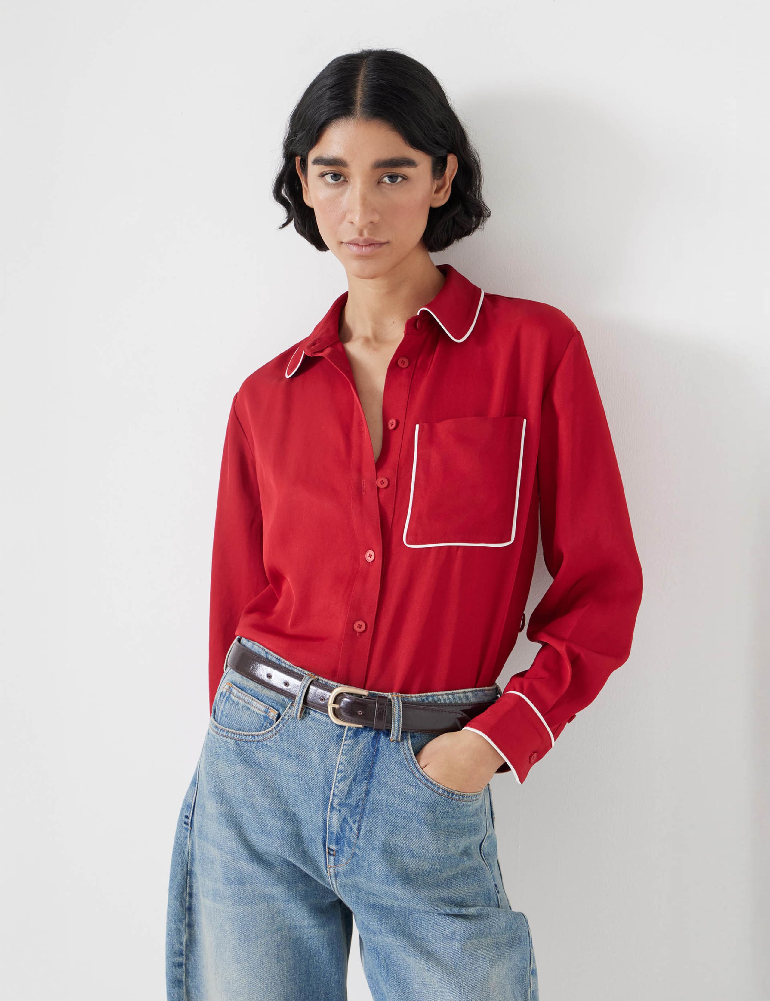 Satin Relaxed Piping Detail Shirt 5 of 5