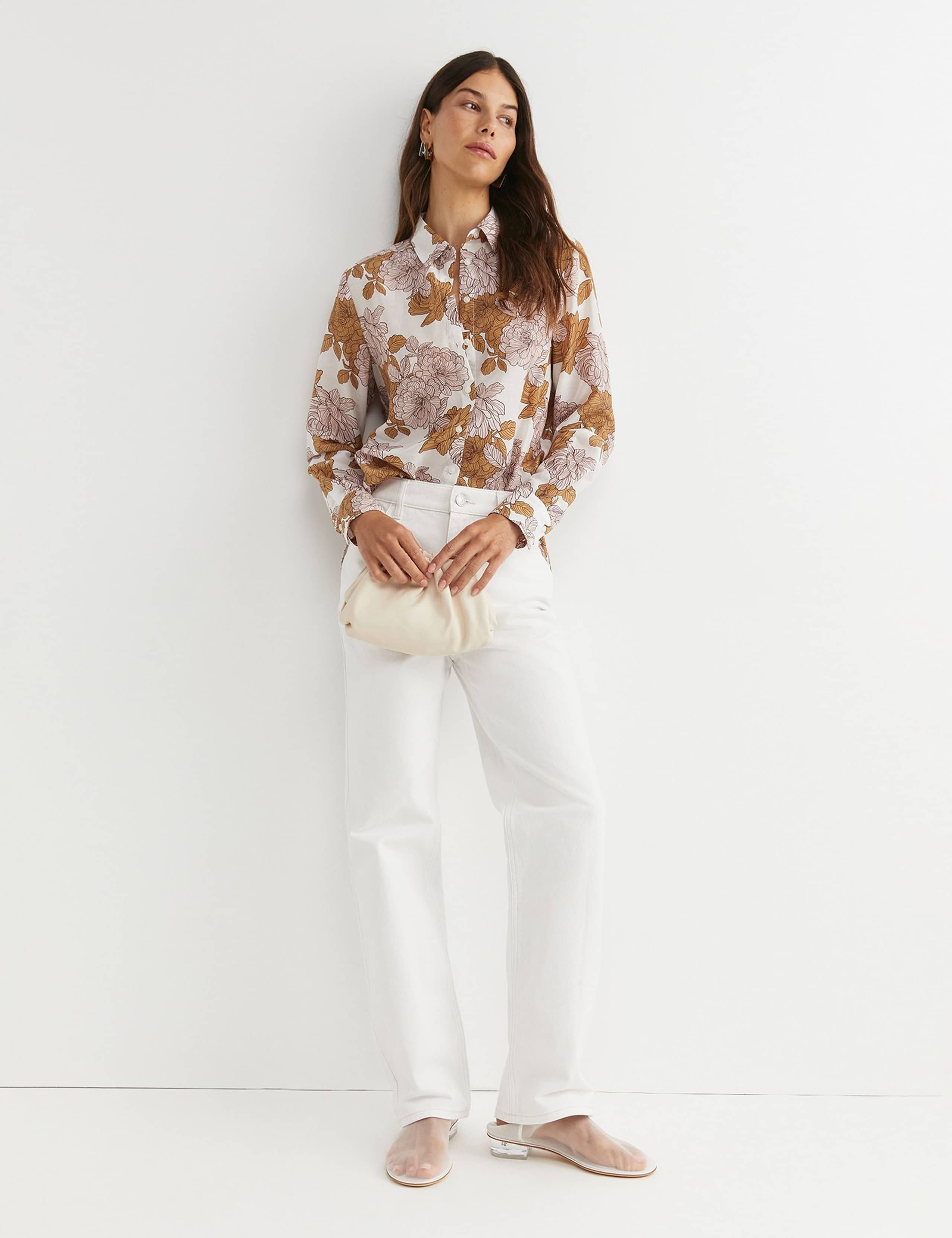 Cotton Rich Floral Collared Shirt with Silk 2 of 5