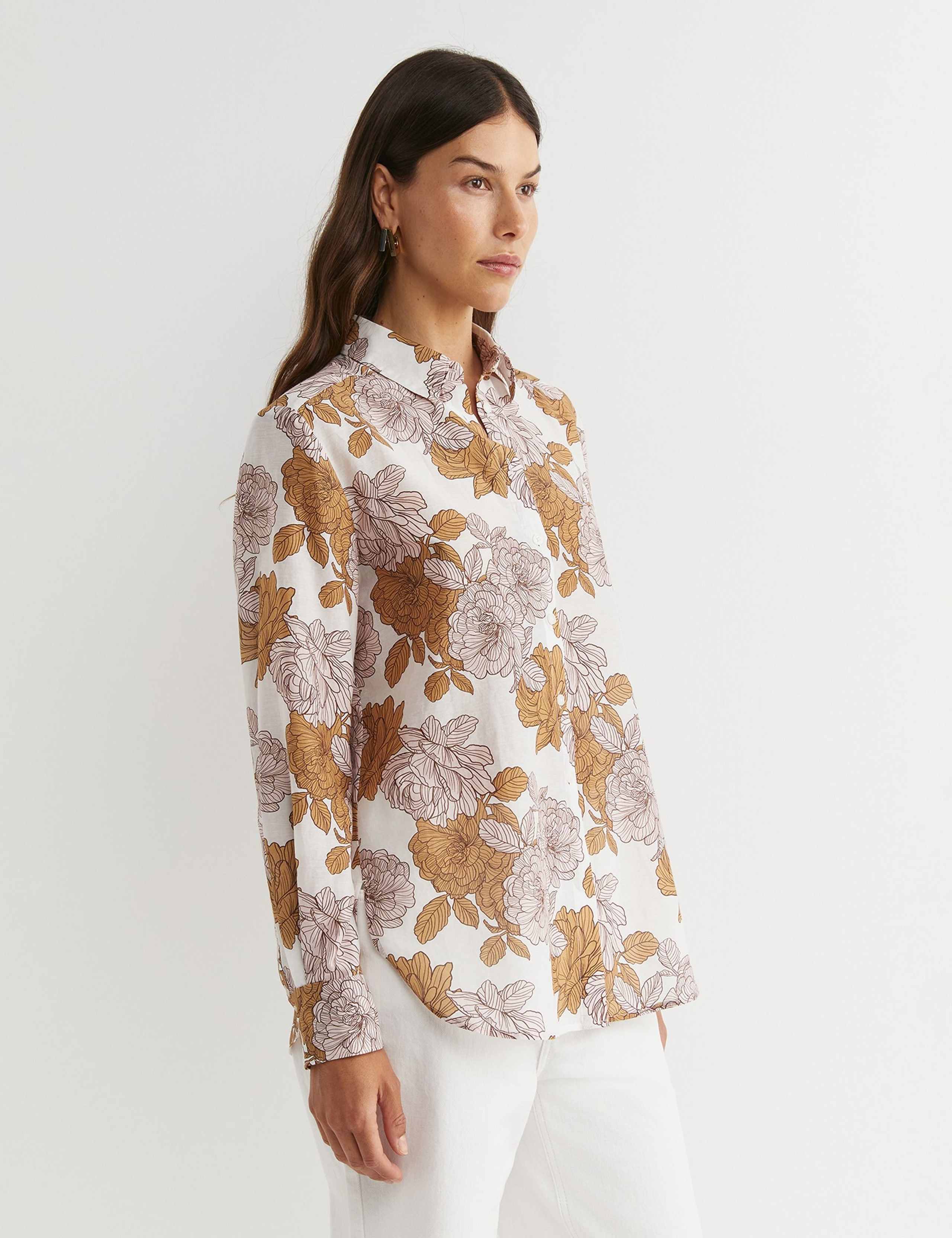 Cotton Rich Floral Collared Shirt with Silk 3 of 5