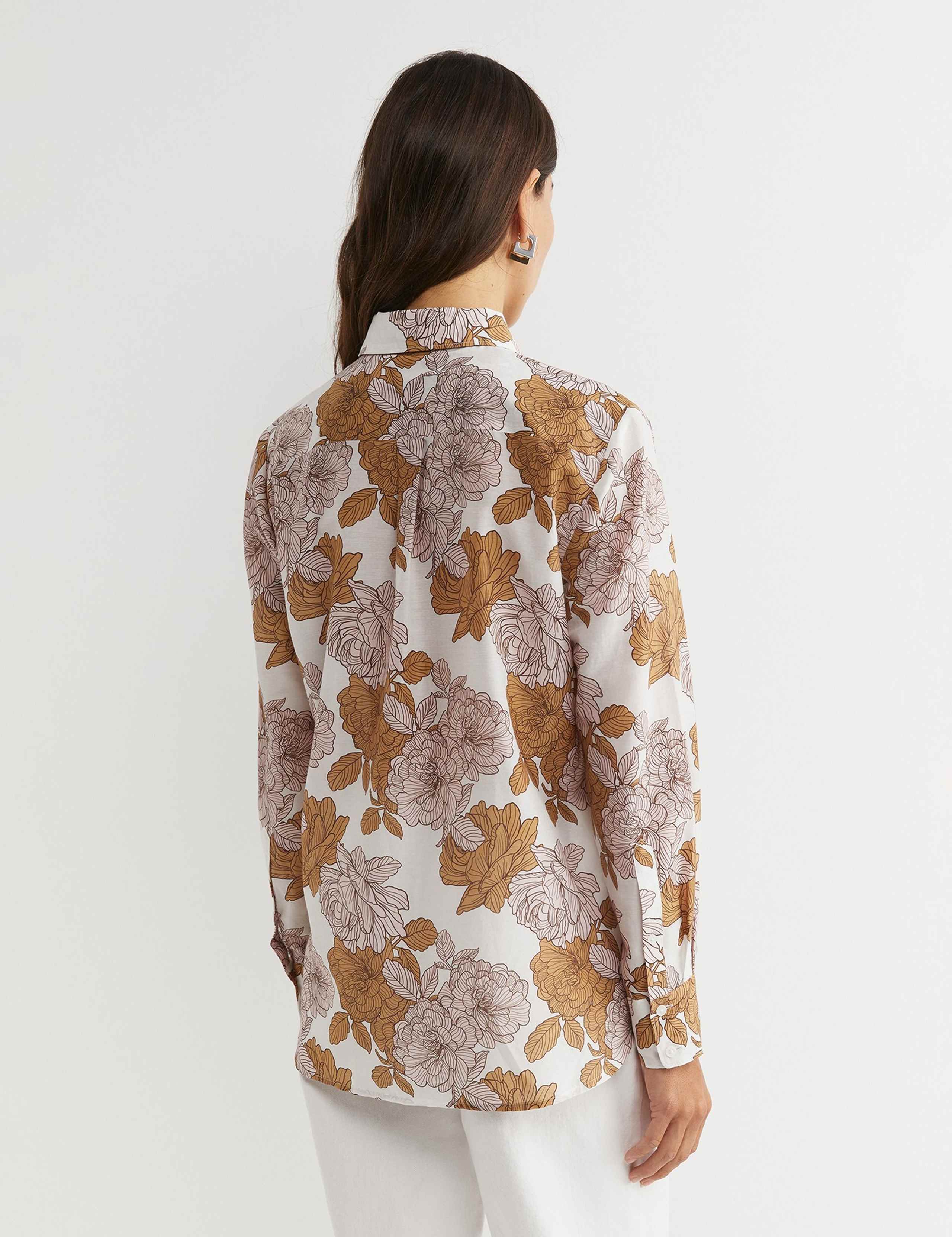Cotton Rich Floral Collared Shirt with Silk 4 of 5