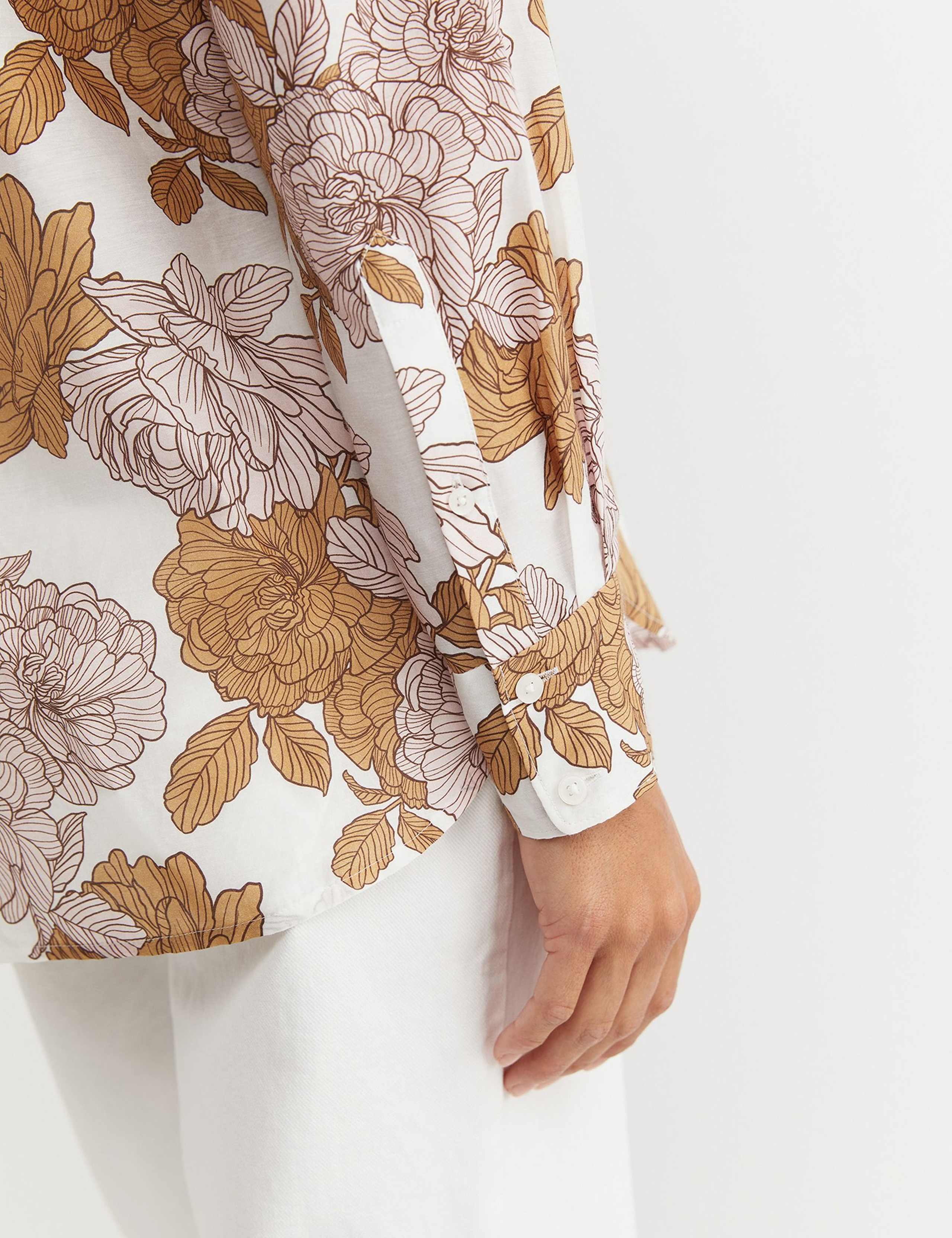 Cotton Rich Floral Collared Shirt with Silk 5 of 5