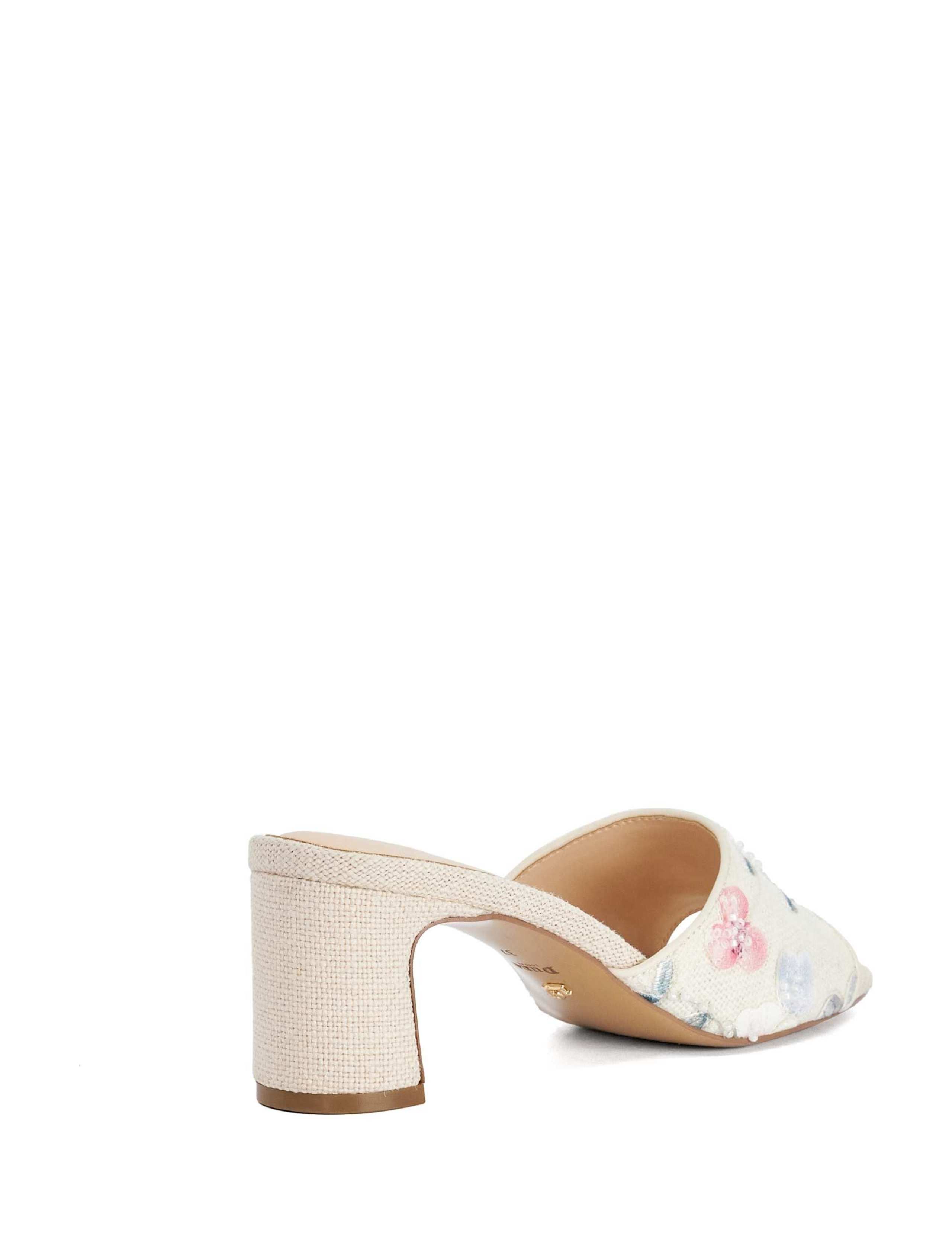 Linen Floral Block Heel Square Toe Mules 4 of 5