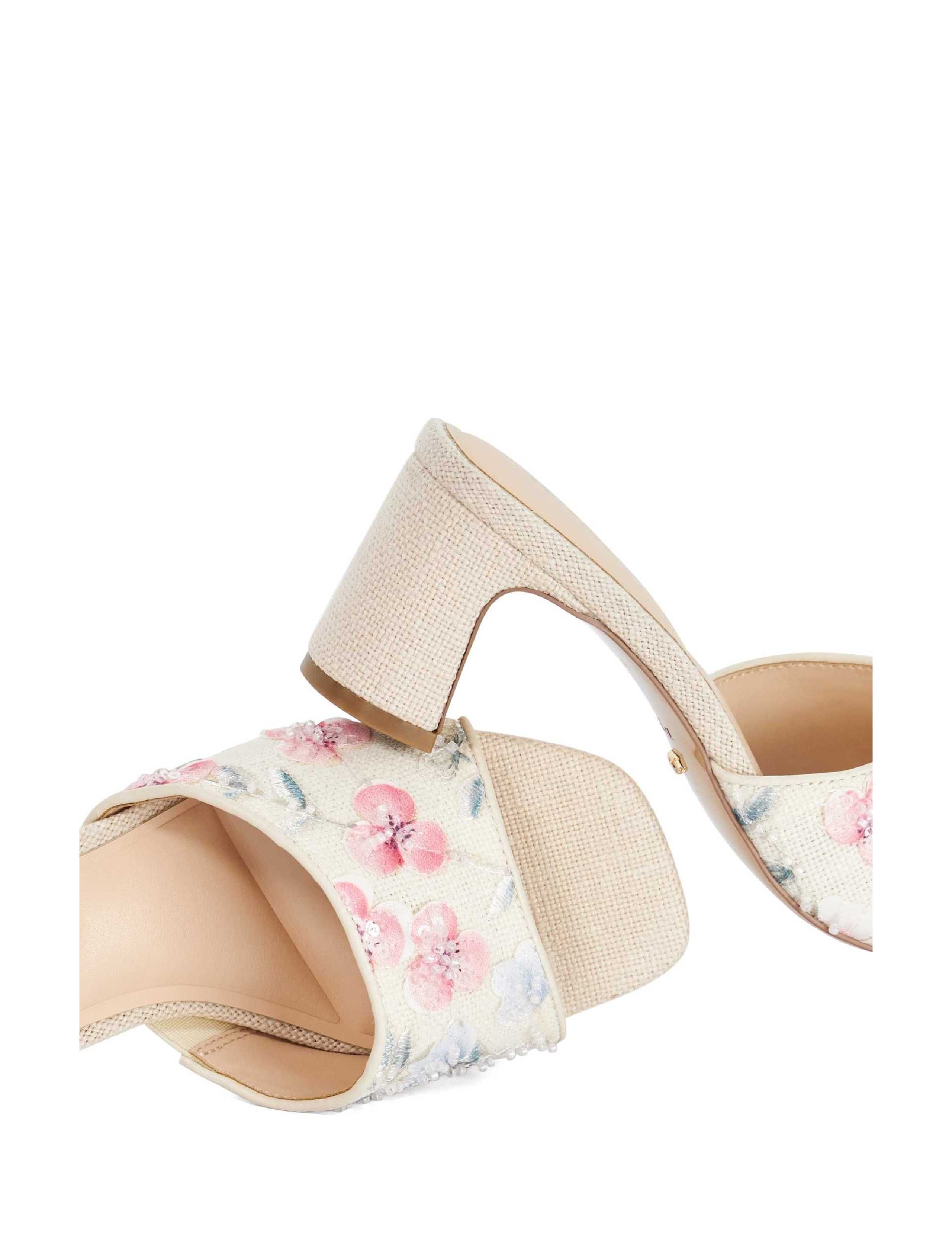 Linen Floral Block Heel Square Toe Mules 5 of 5