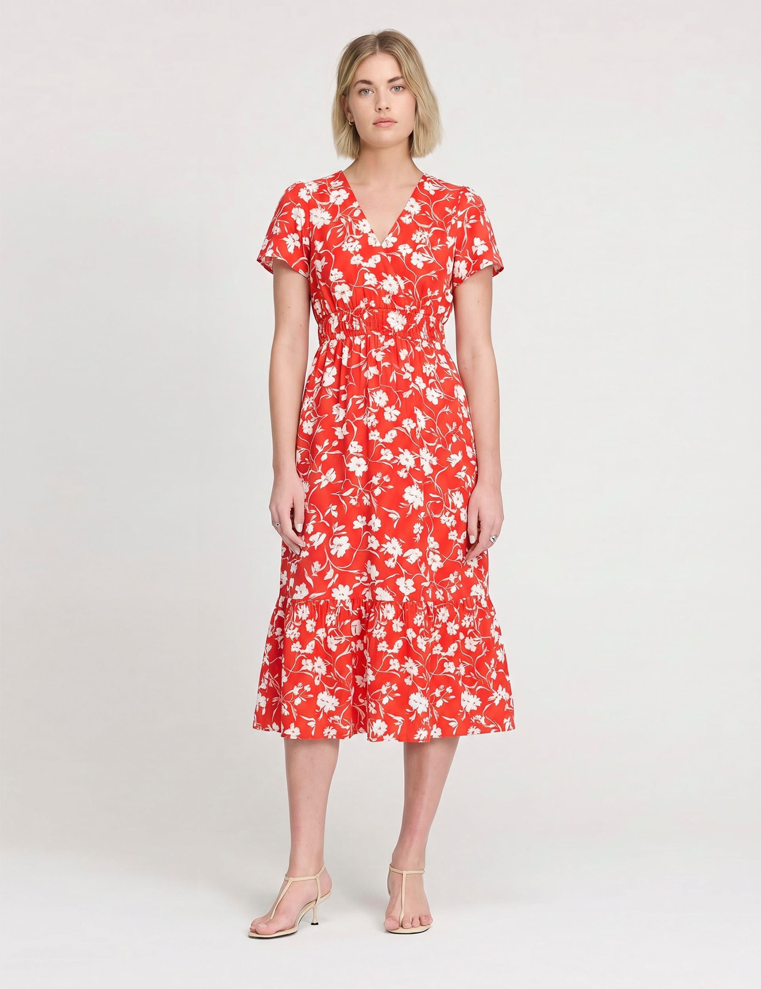 Spot Print V-Neck Midi Relaxed Tea Dress 2 of 4