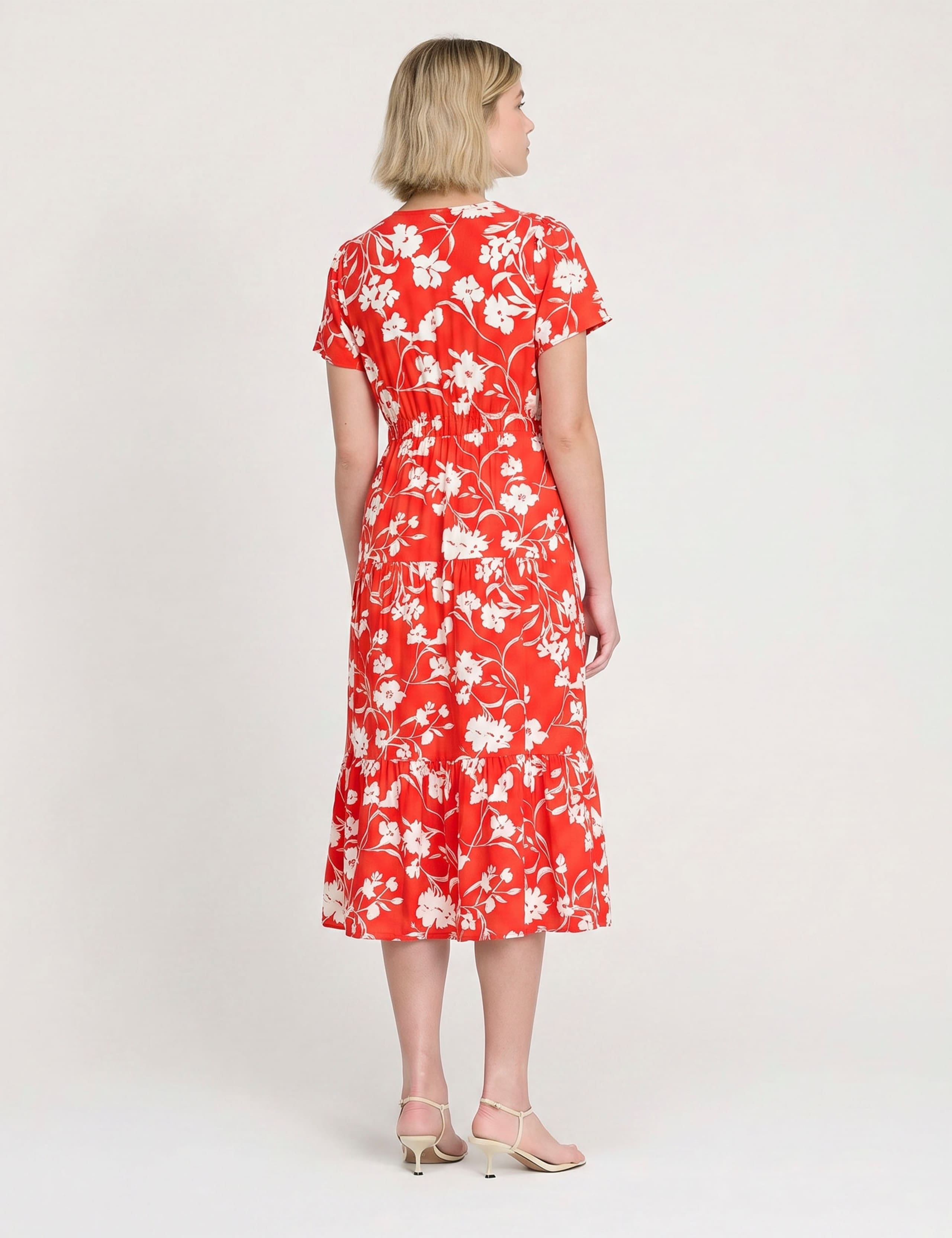 Spot Print V-Neck Midi Relaxed Tea Dress 3 of 4