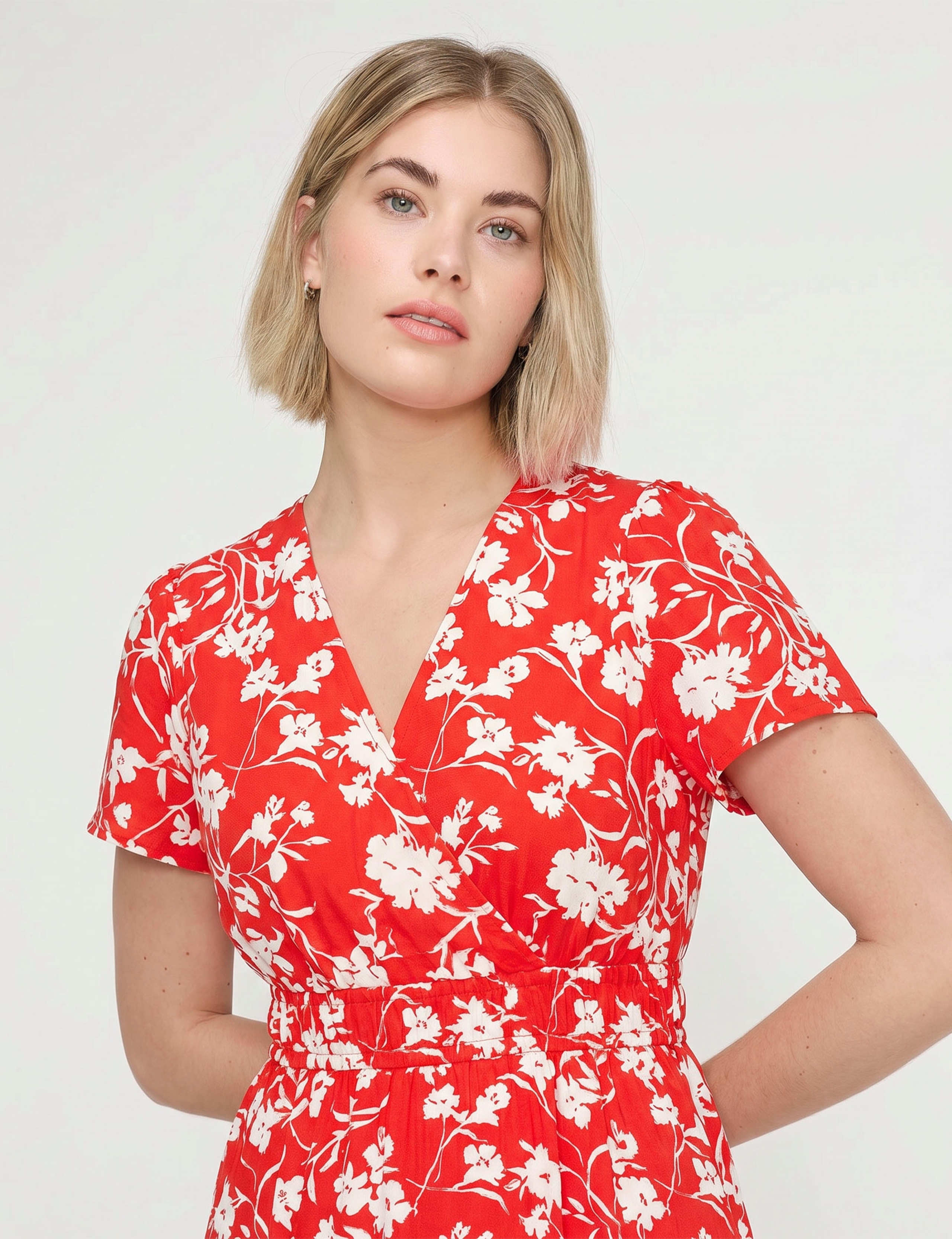Spot Print V-Neck Midi Relaxed Tea Dress 4 of 4