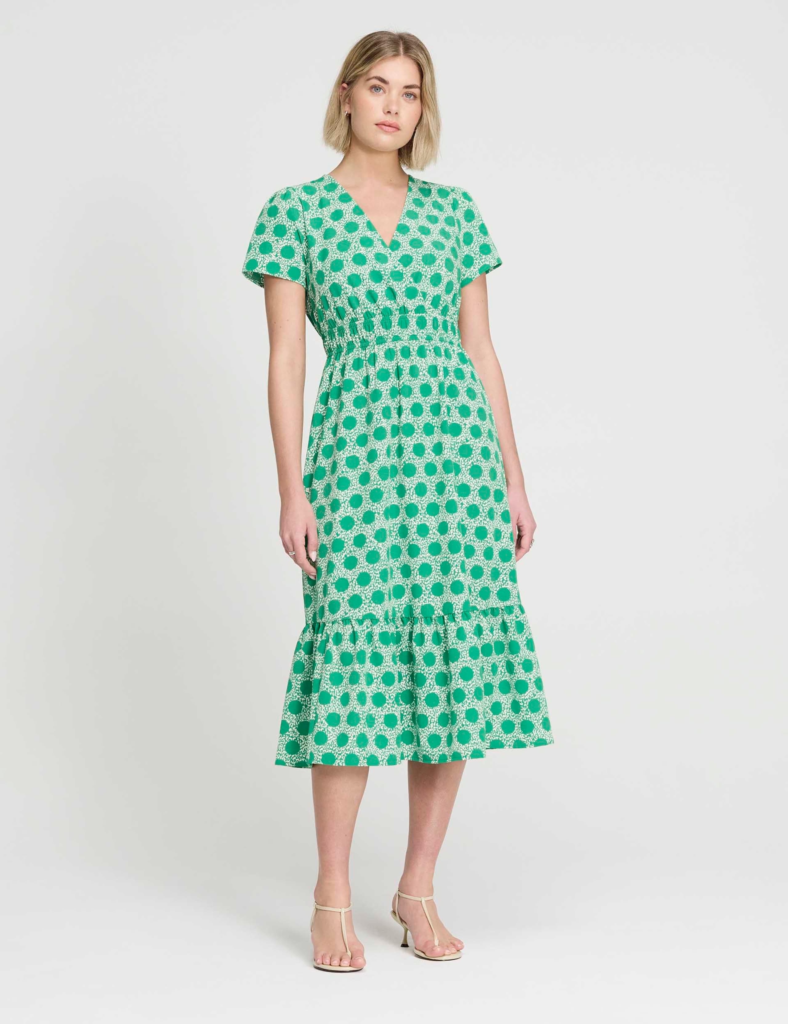 Spot Print V-Neck Midi Relaxed Tea Dress 2 of 7