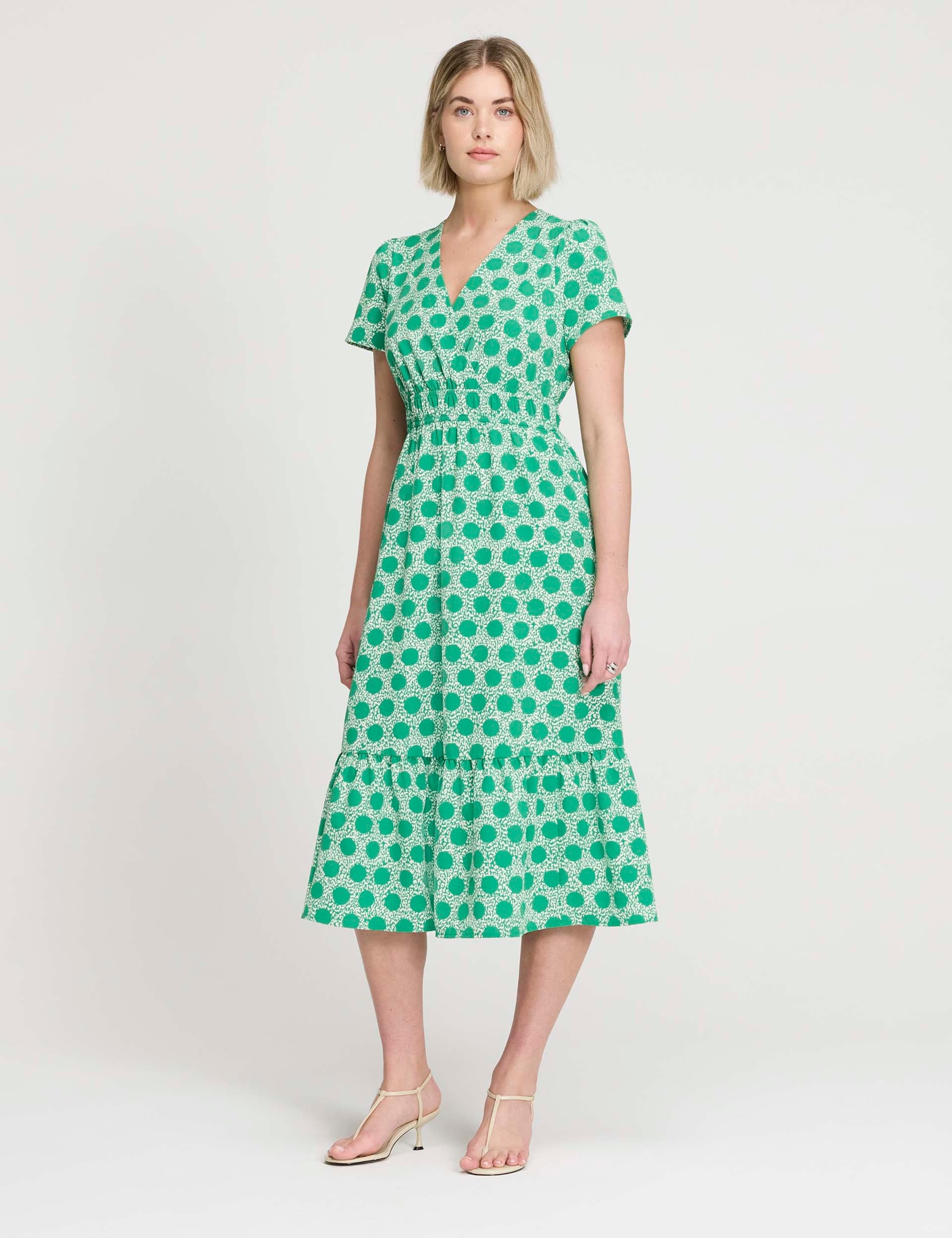 Spot Print V-Neck Midi Relaxed Tea Dress 3 of 7