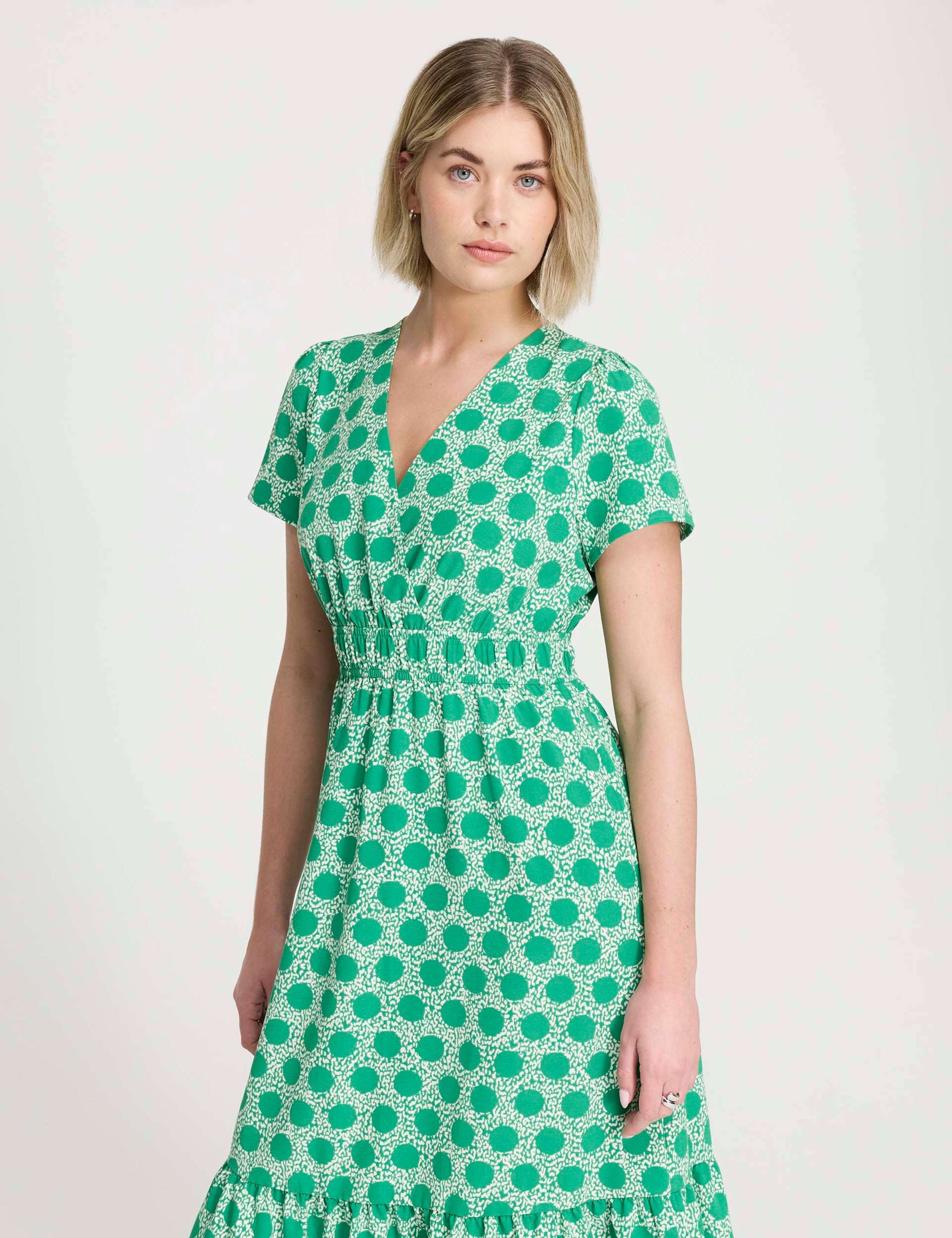Spot Print V-Neck Midi Relaxed Tea Dress 5 of 7
