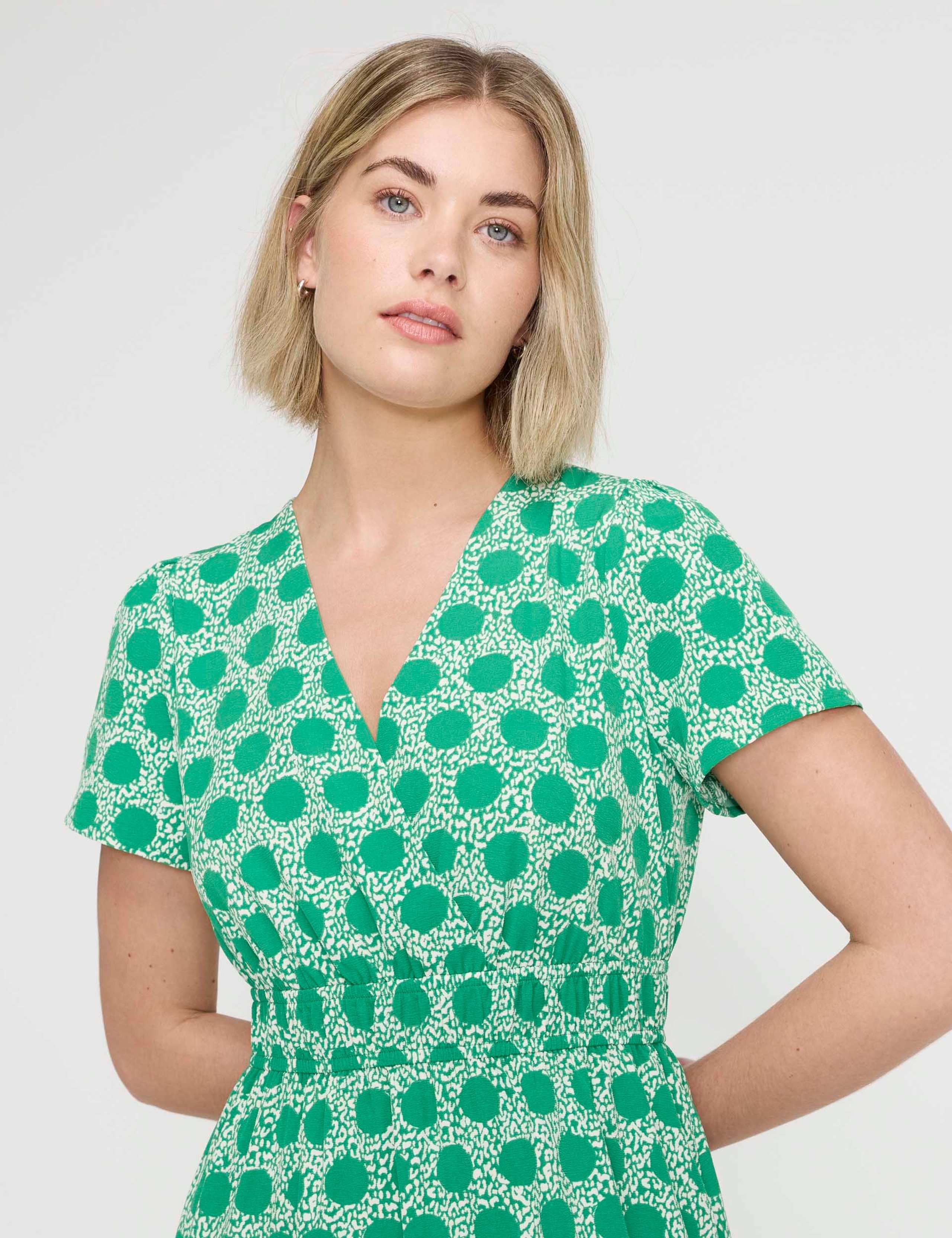 Spot Print V-Neck Midi Relaxed Tea Dress 6 of 7