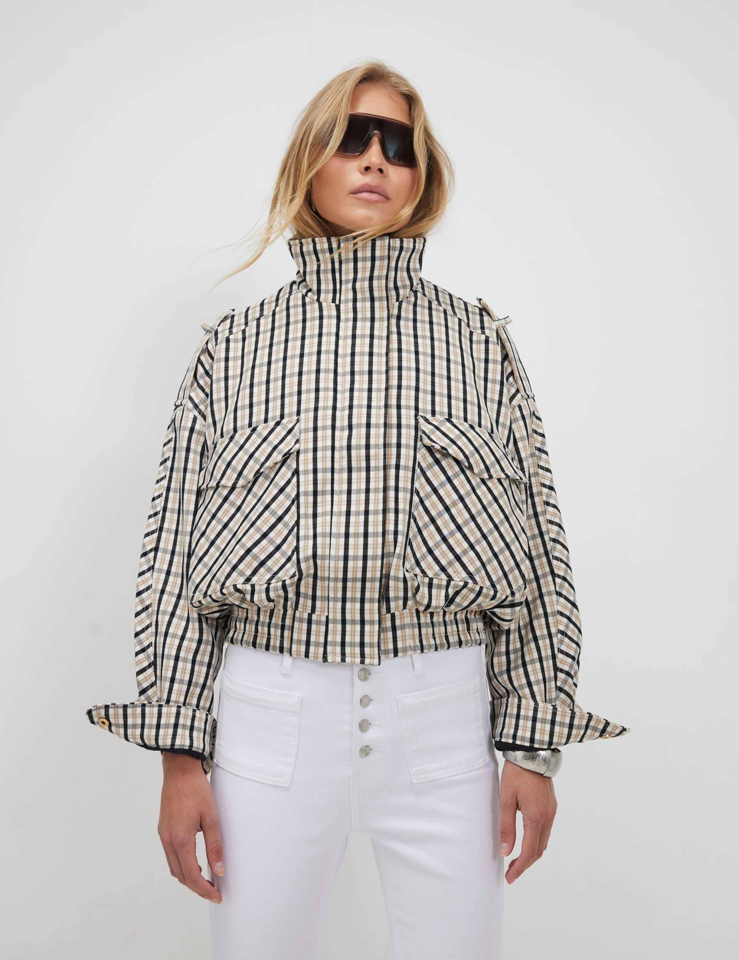 Checked Oversized Funnel Neck Bomber Jacket 1 of 5