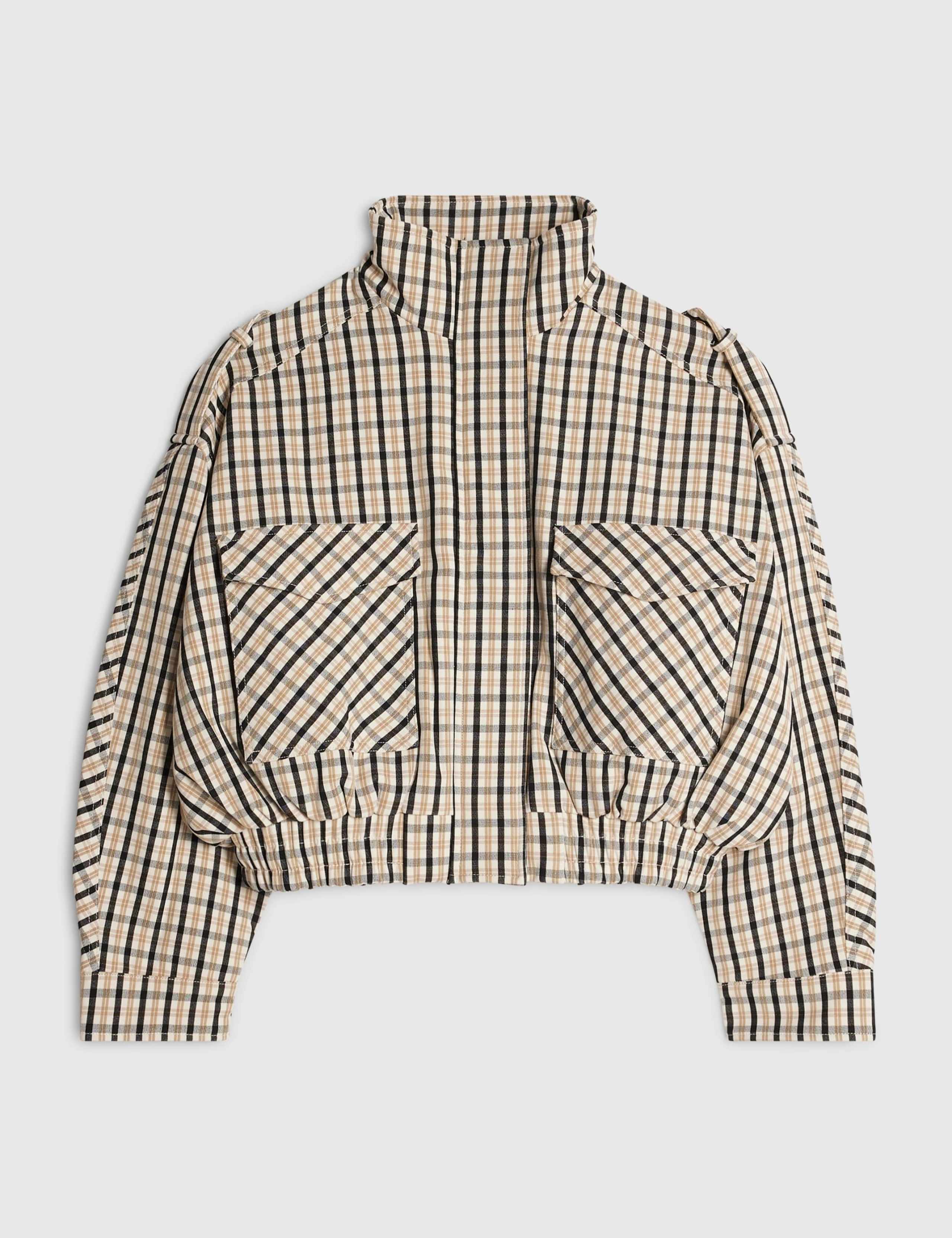 Checked Oversized Funnel Neck Bomber Jacket 2 of 5