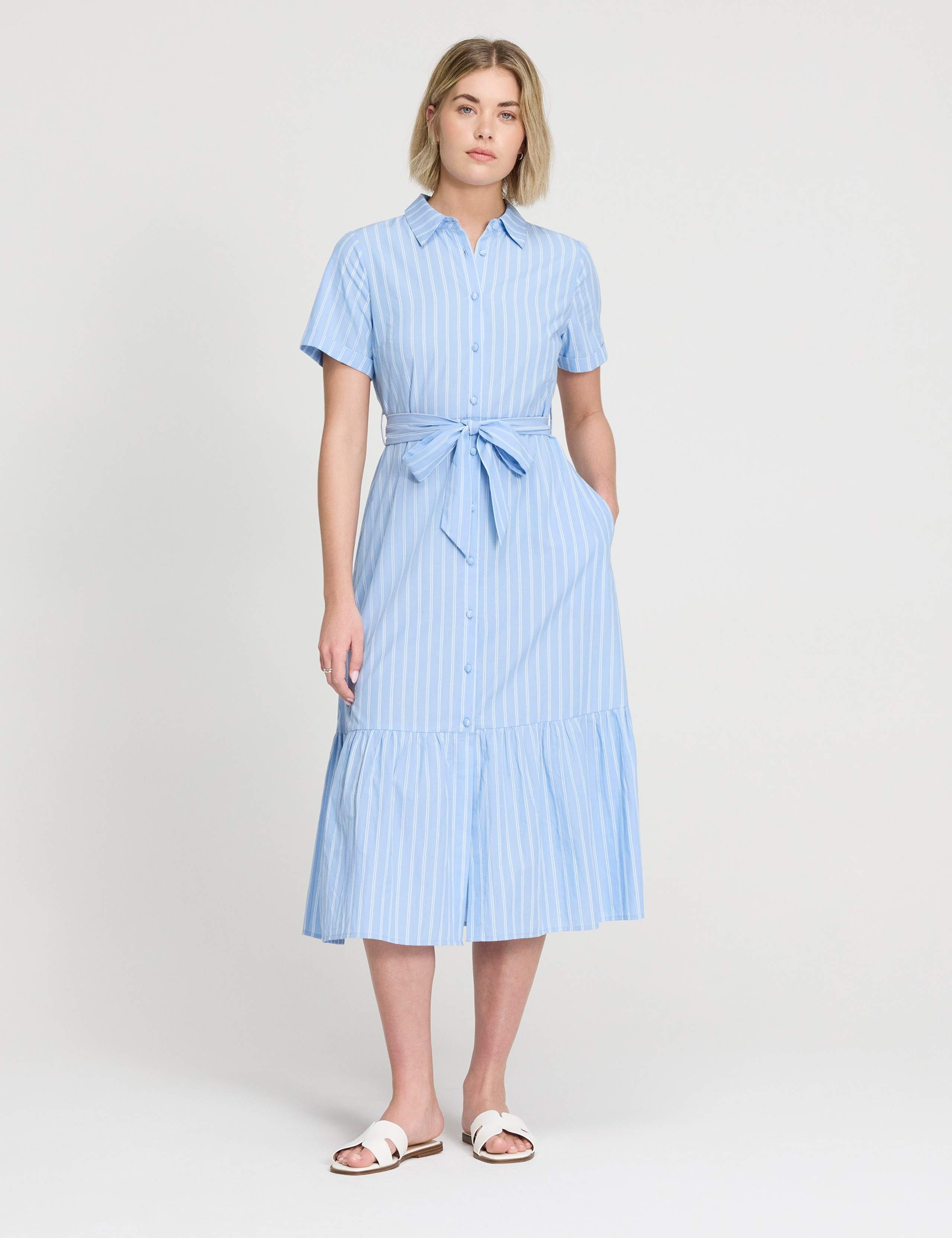 Pure Cotton Striped Midi Shirt Dress 2 of 7