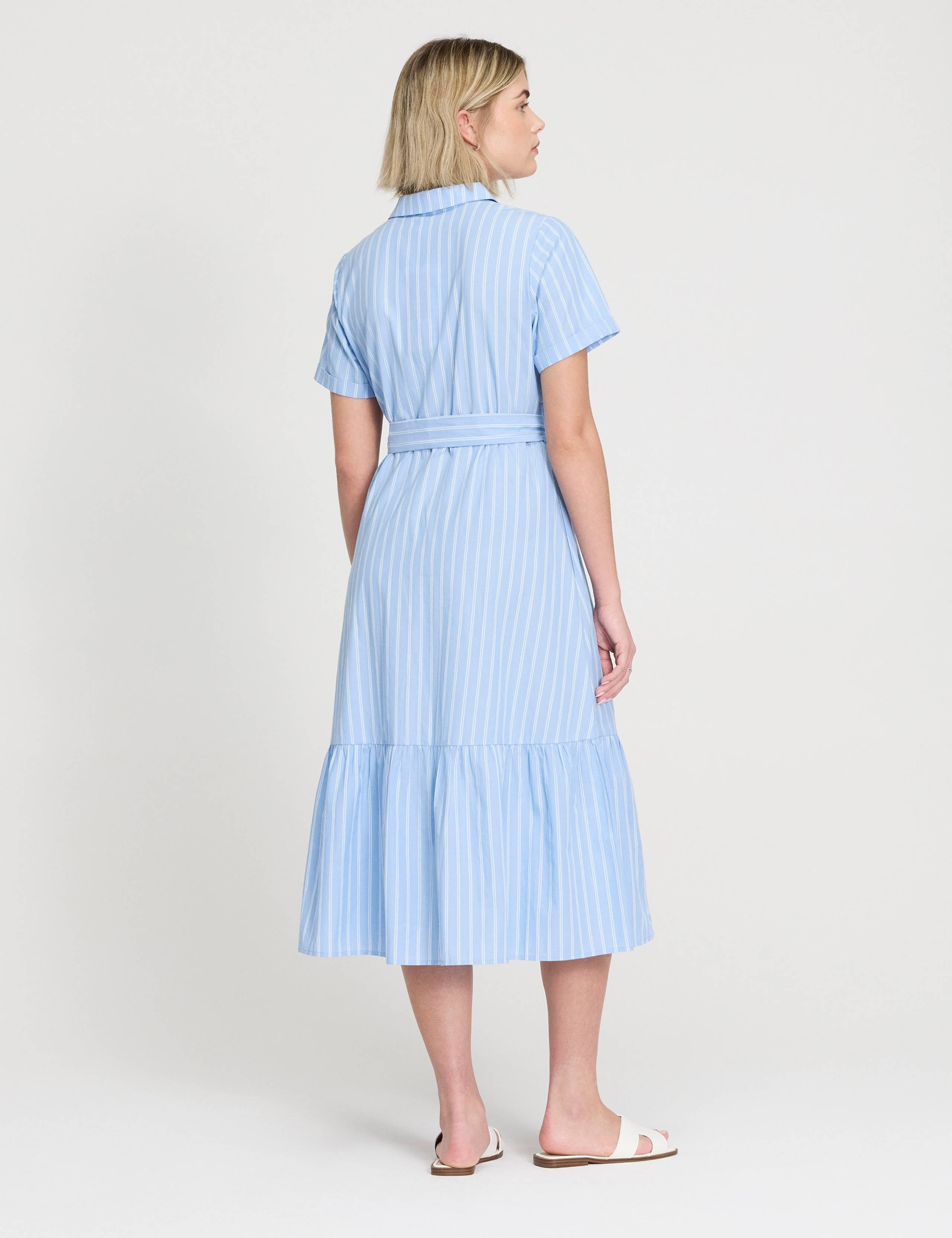 Pure Cotton Striped Midi Shirt Dress 3 of 7