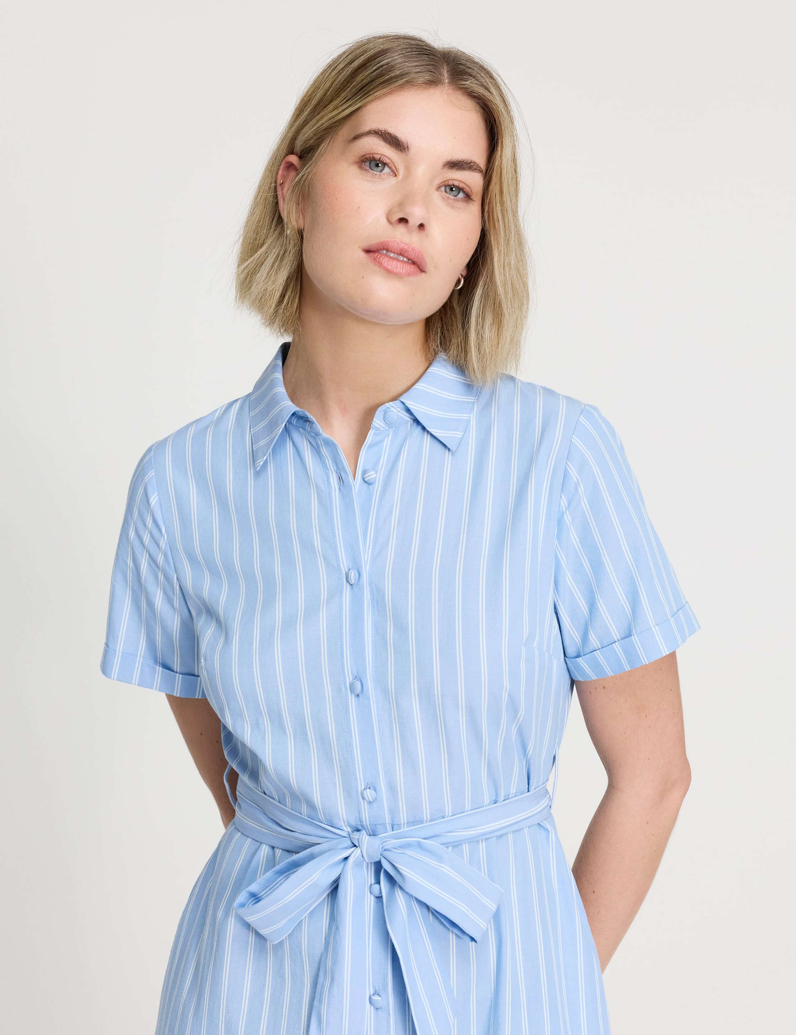 Pure Cotton Striped Midi Shirt Dress 5 of 7