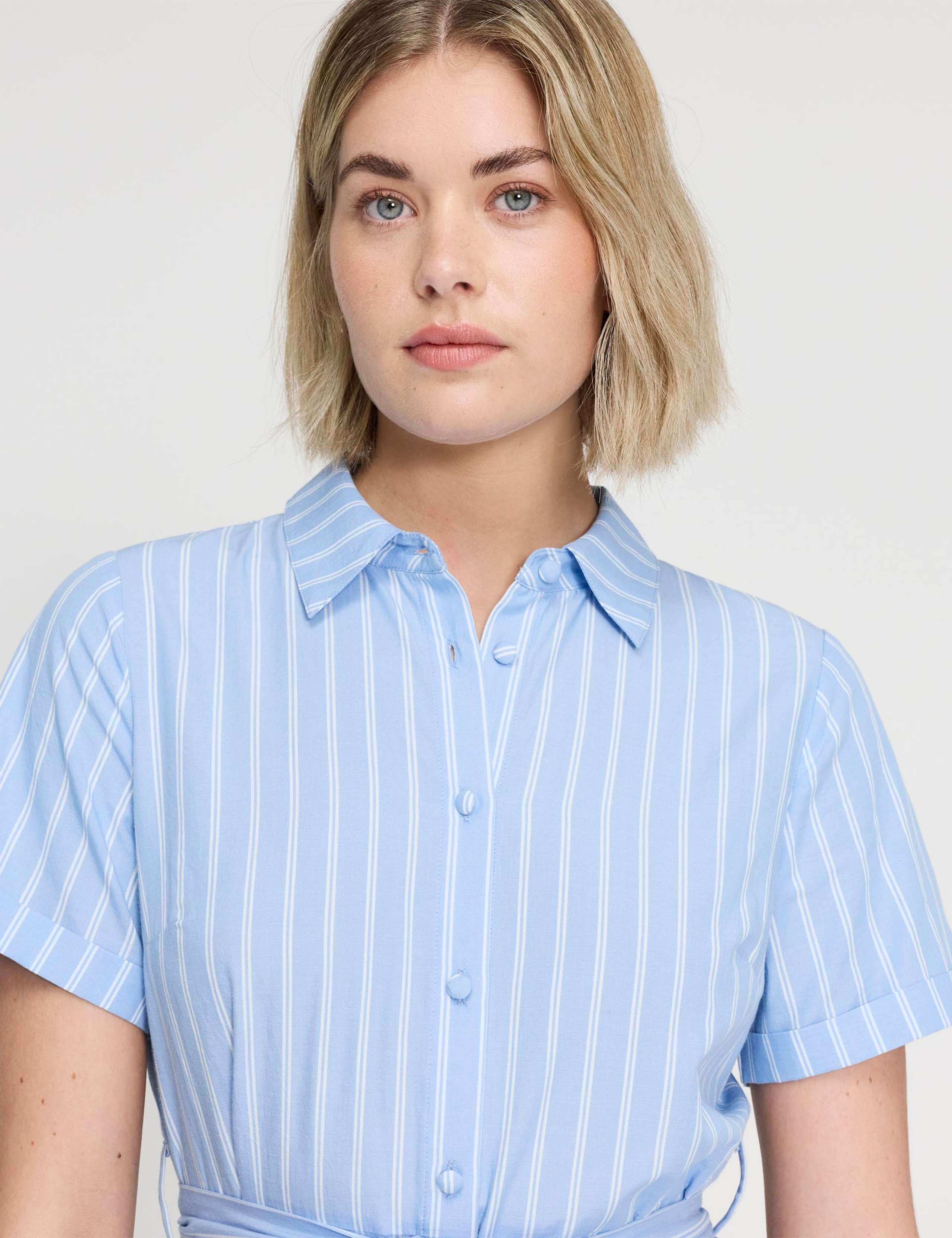 Pure Cotton Striped Midi Shirt Dress 6 of 7