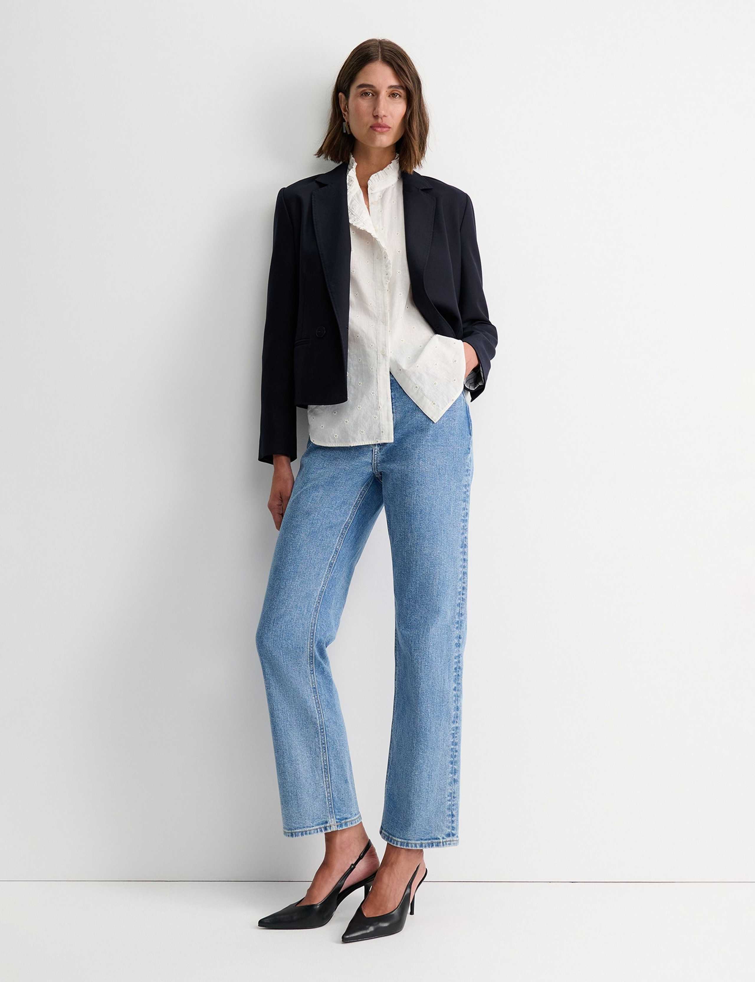 Linen Blend Broderie Collarless Shirt 3 of 5