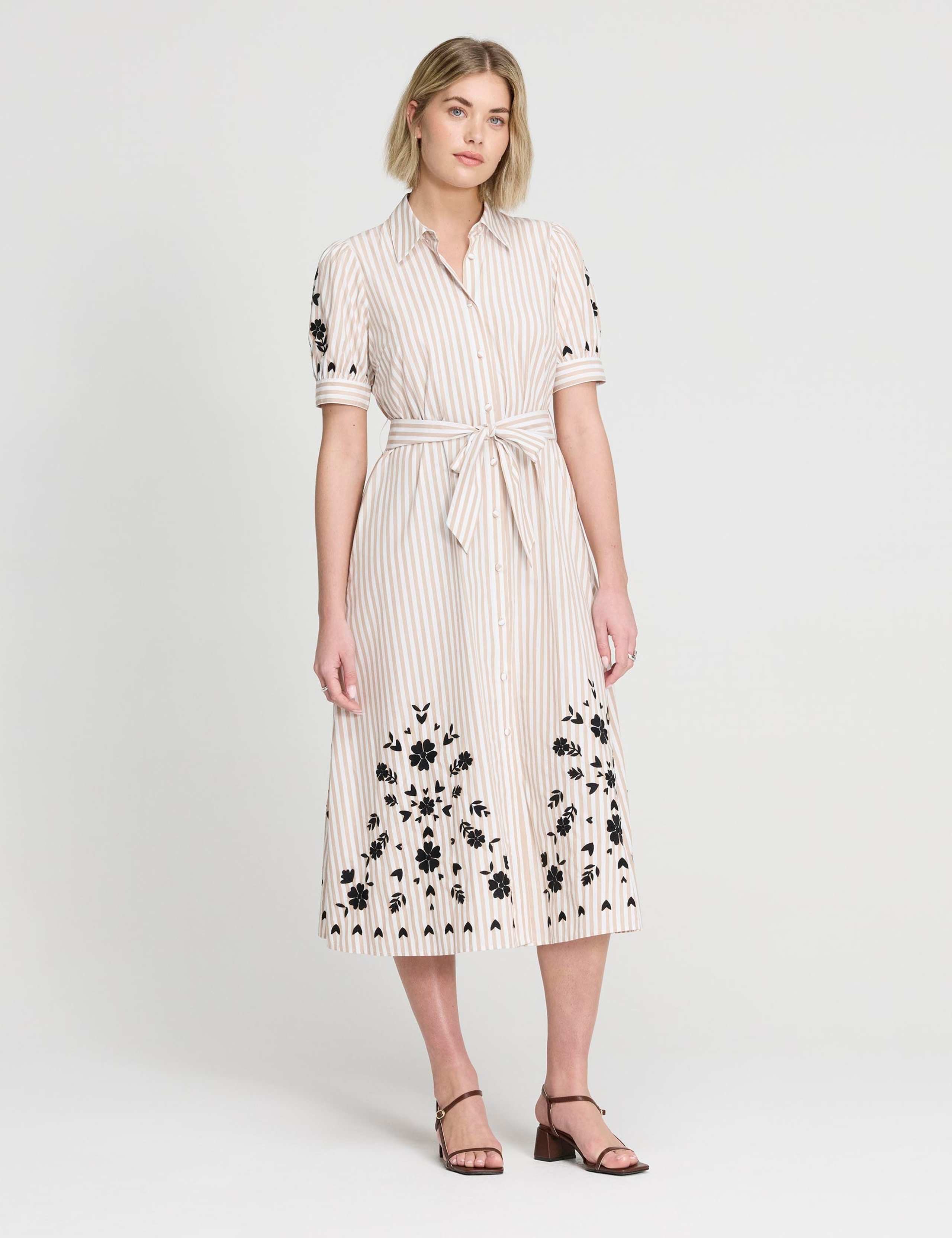 Pure Cotton Striped Midi Shirt Dress 1 of 6