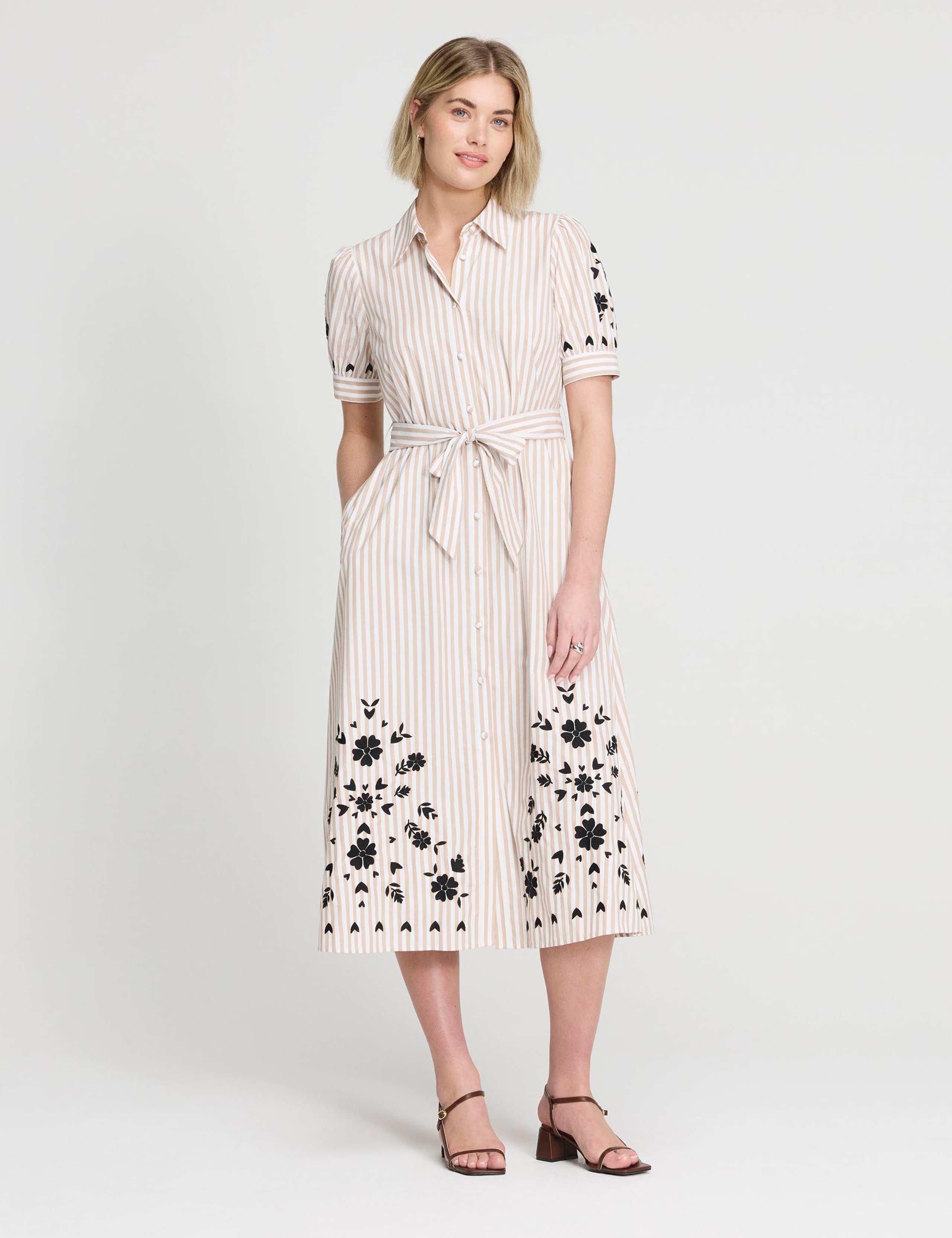 Pure Cotton Striped Midi Shirt Dress 2 of 6