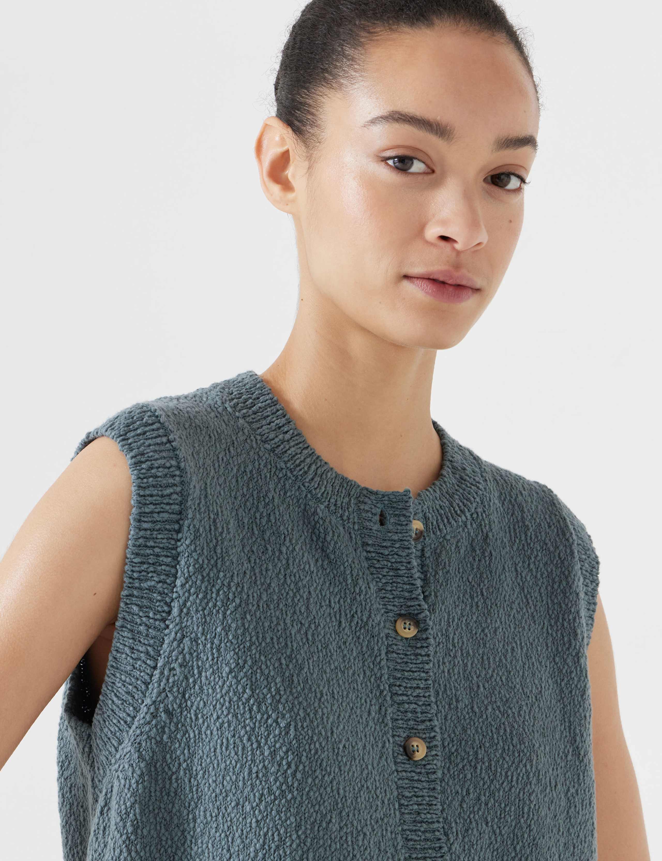 Pure Cotton Button Through Knitted Vest 3 of 5
