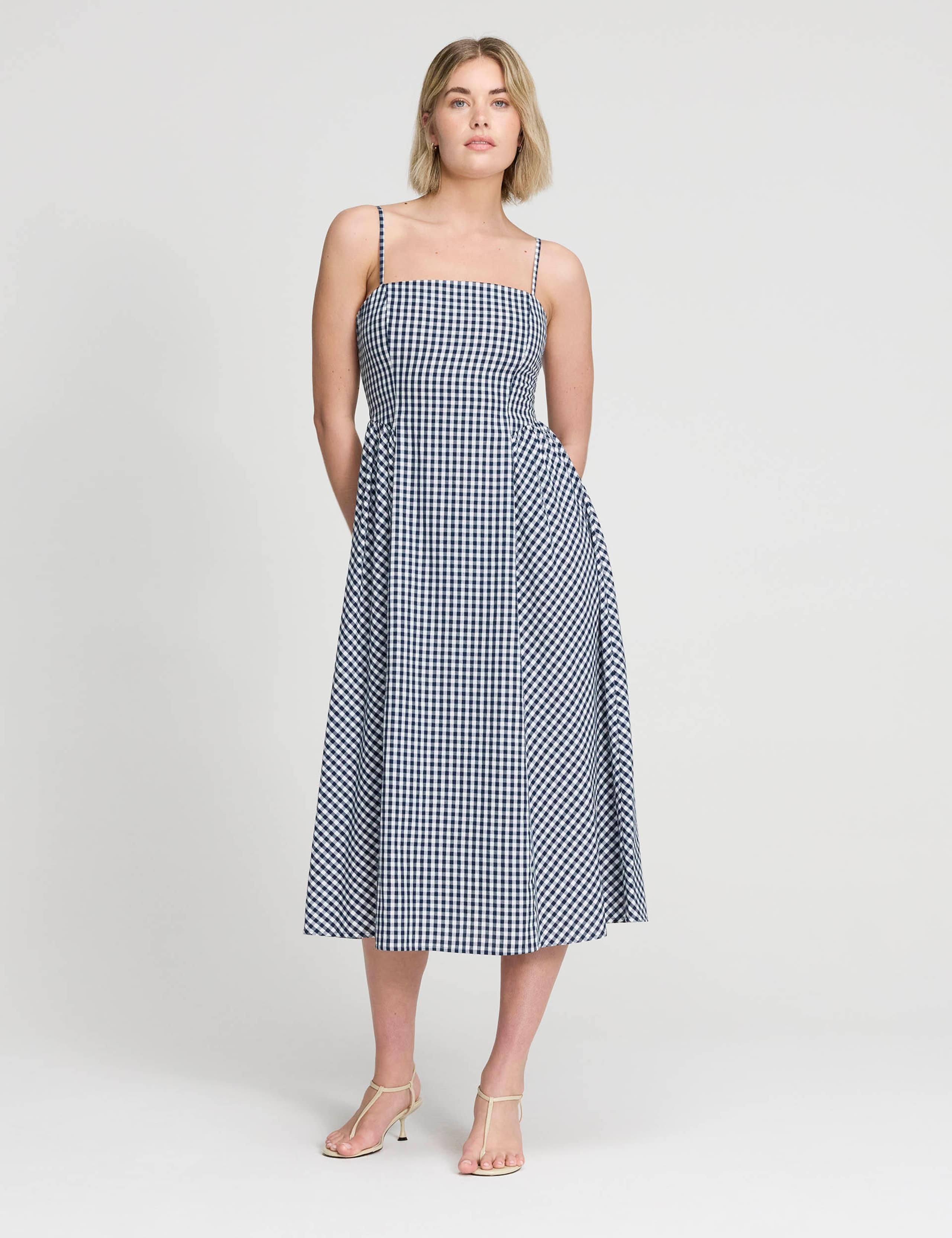 Pure Cotton Gingham Square Neck Midi Dress 2 of 9