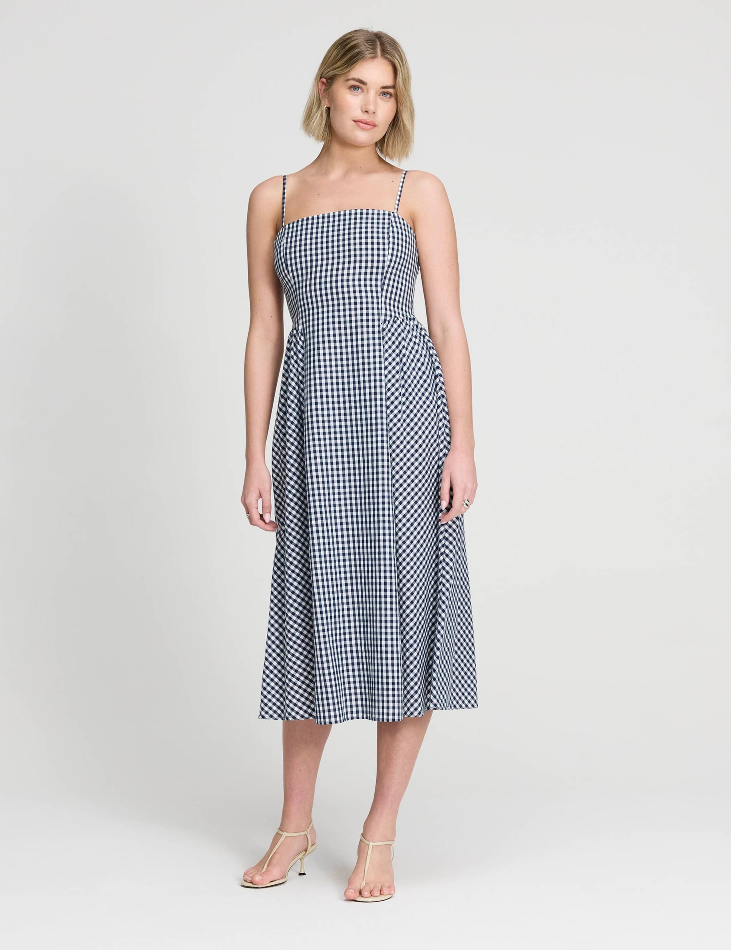 Pure Cotton Gingham Square Neck Midi Dress 4 of 9