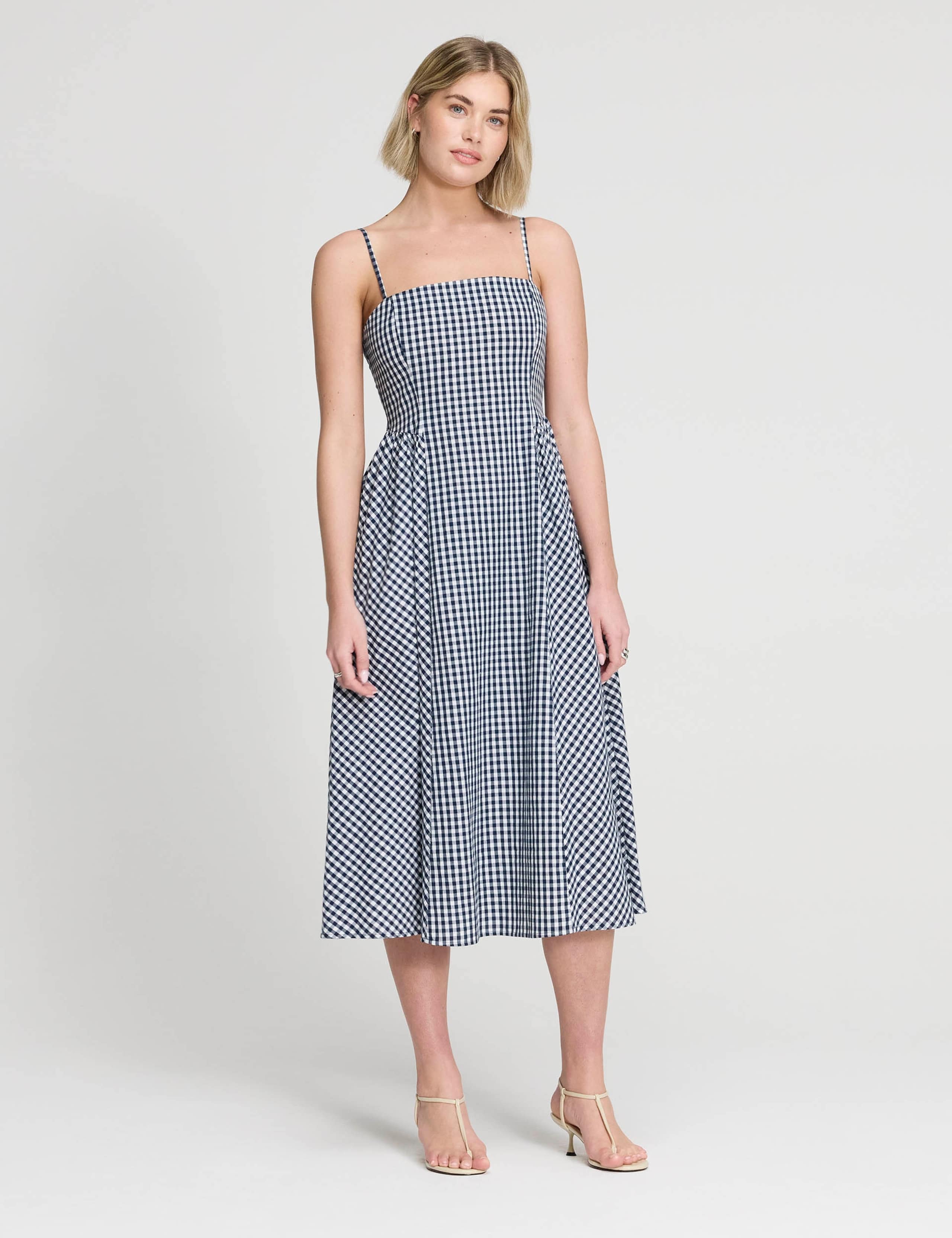 Pure Cotton Gingham Square Neck Midi Dress 5 of 9