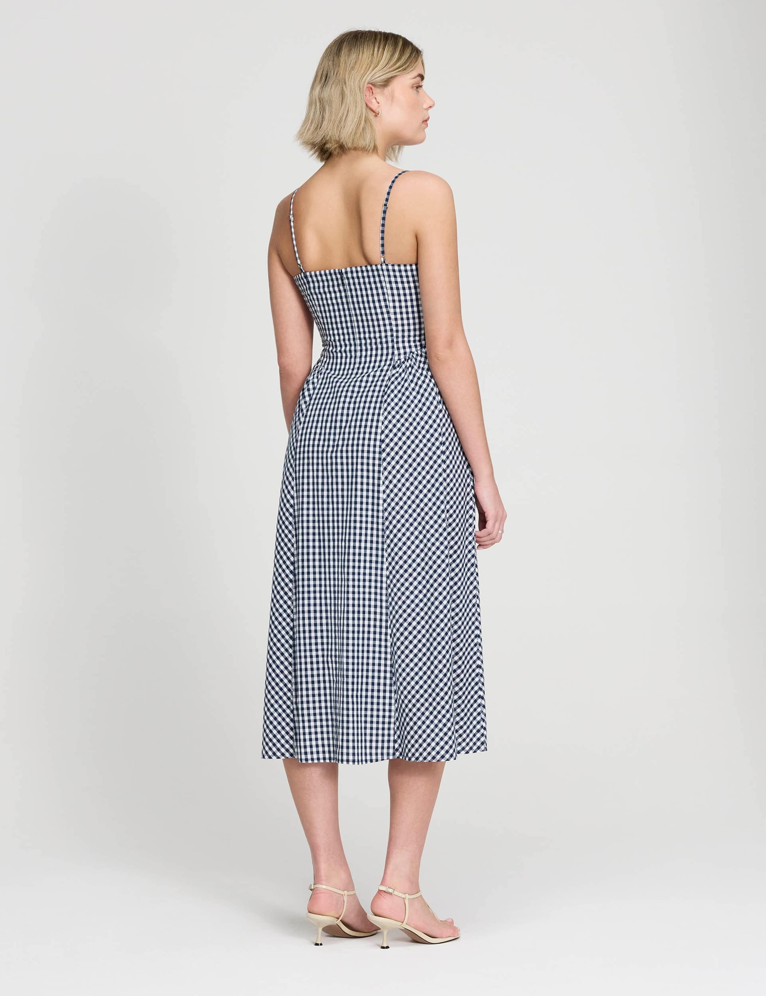 Pure Cotton Gingham Square Neck Midi Dress 6 of 9