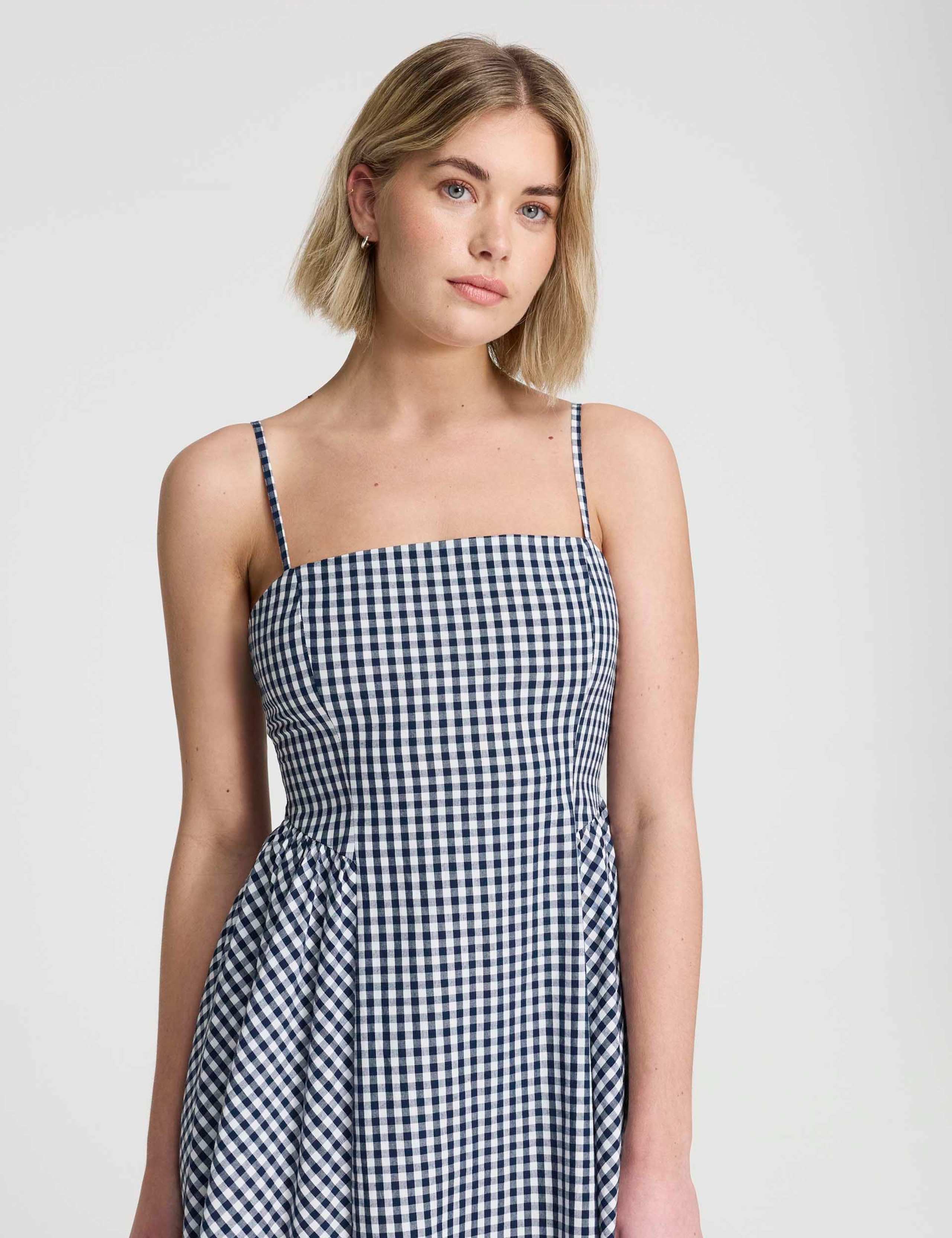 Pure Cotton Gingham Square Neck Midi Dress 7 of 9