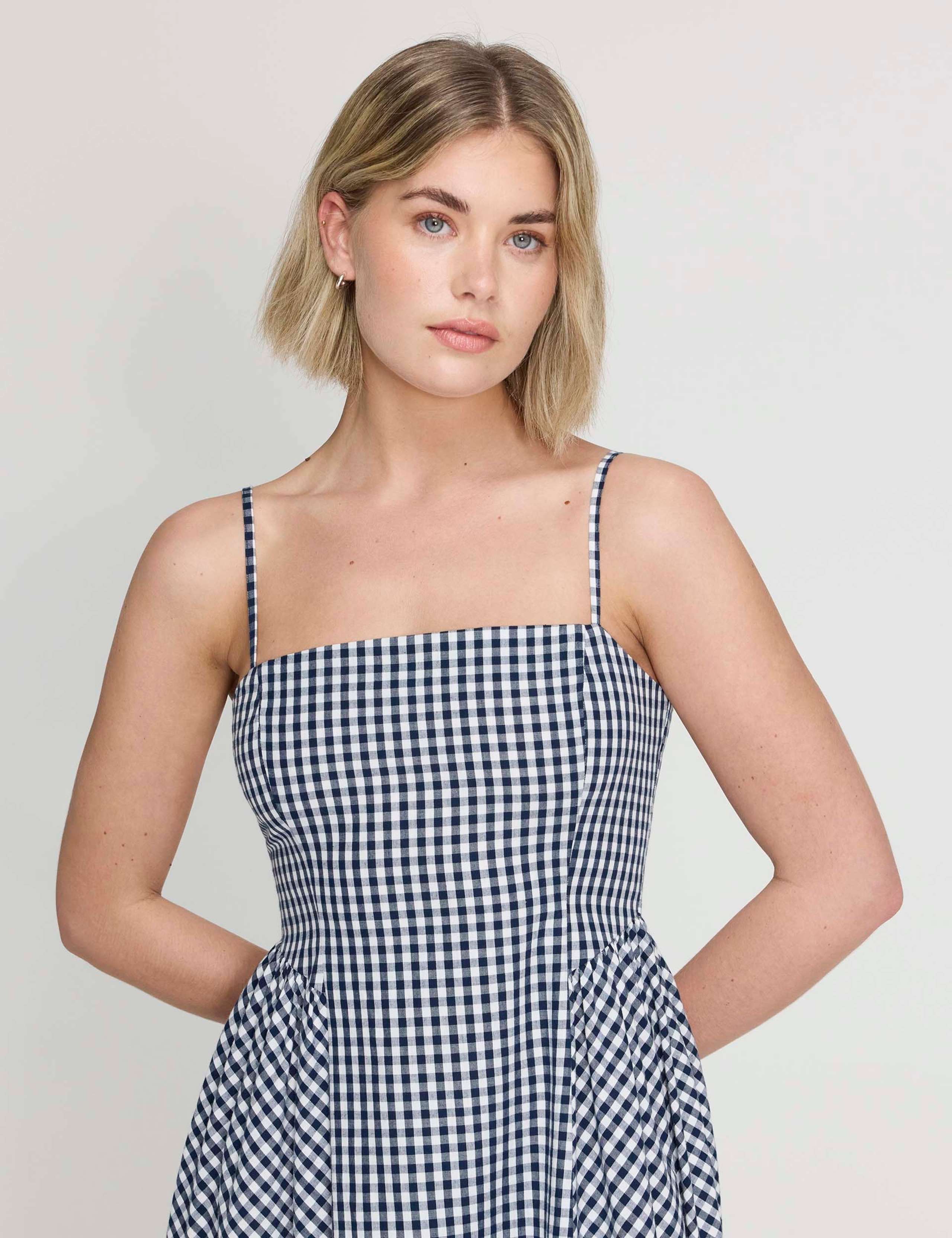Pure Cotton Gingham Square Neck Midi Dress 8 of 9