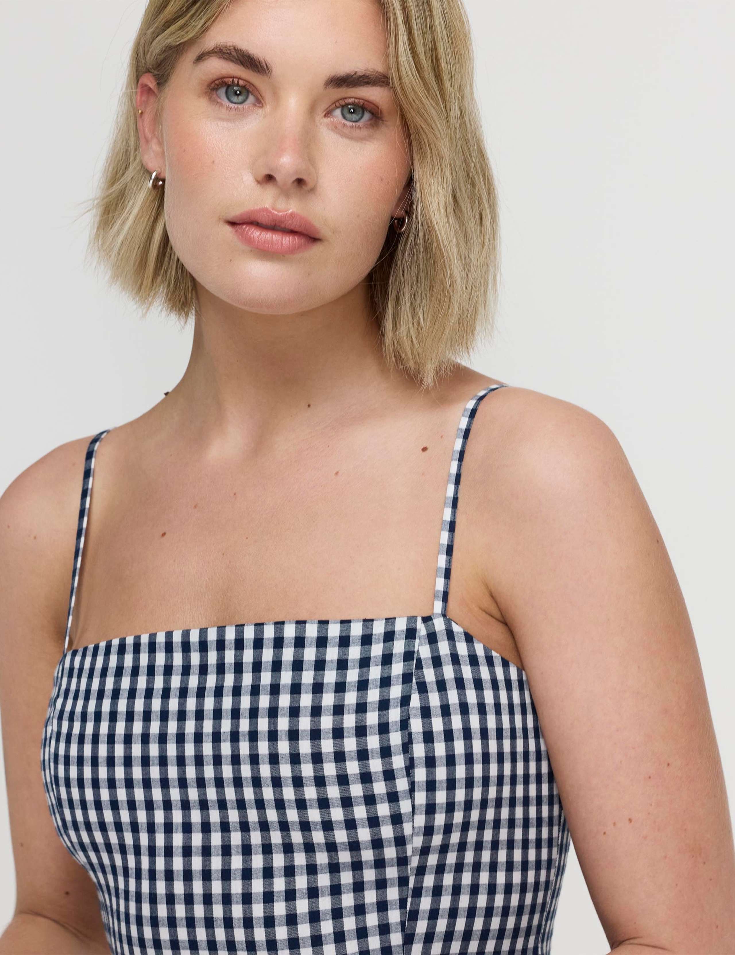 Pure Cotton Gingham Square Neck Midi Dress 9 of 9