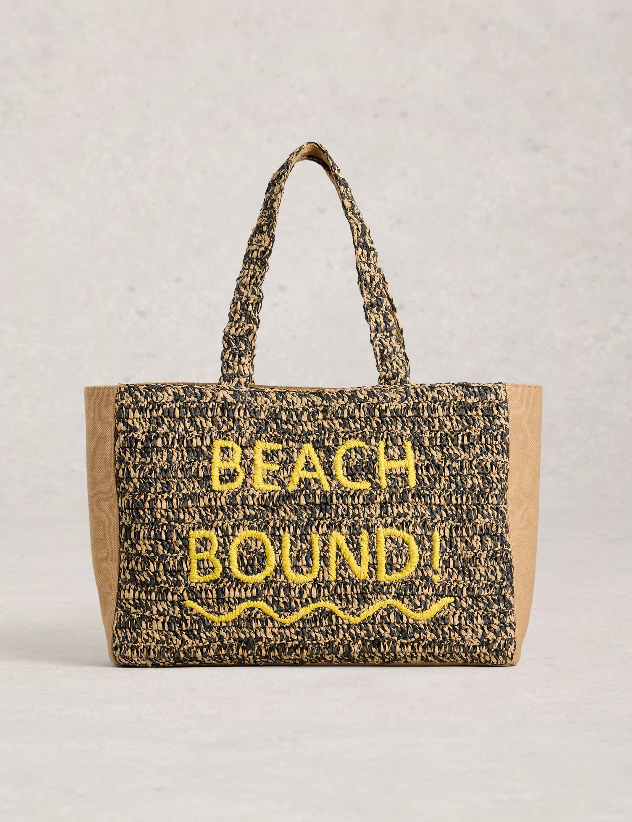 Canvas Raffia Embroidered Tote Bag 1 of 4