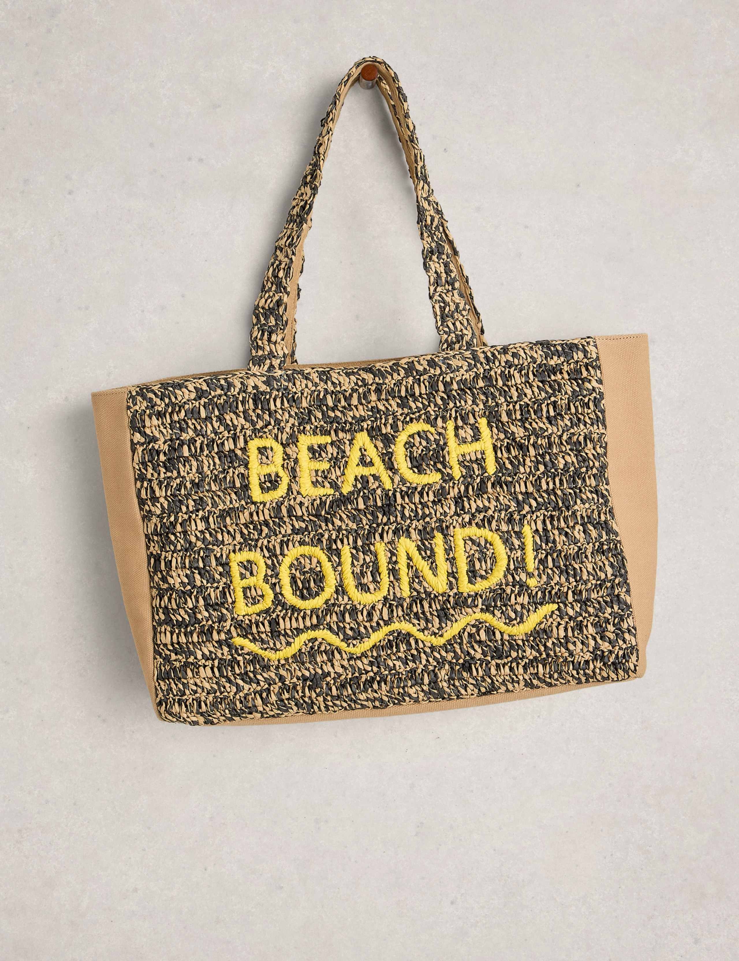 Canvas Raffia Embroidered Tote Bag 2 of 4