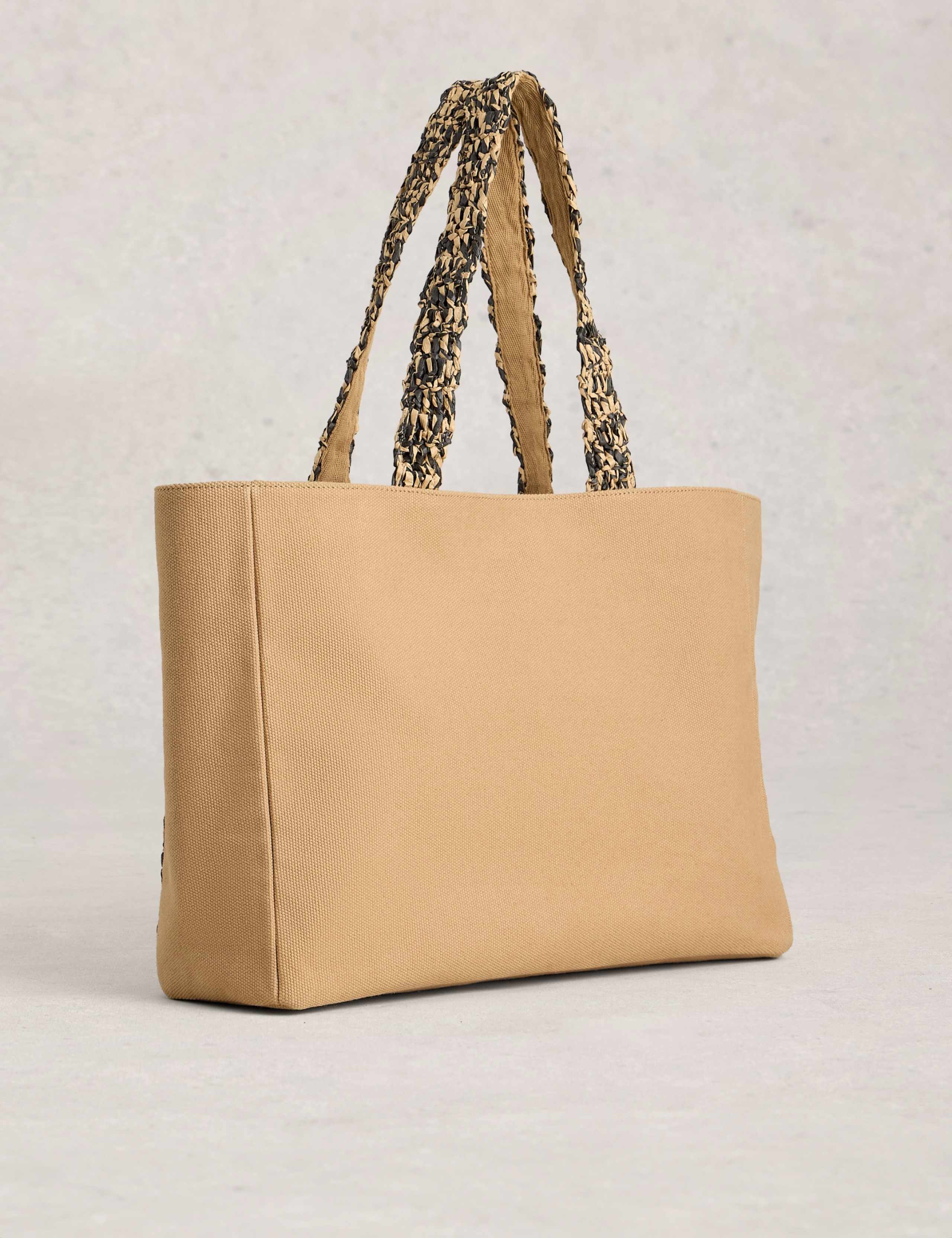 Canvas Raffia Embroidered Tote Bag 3 of 4