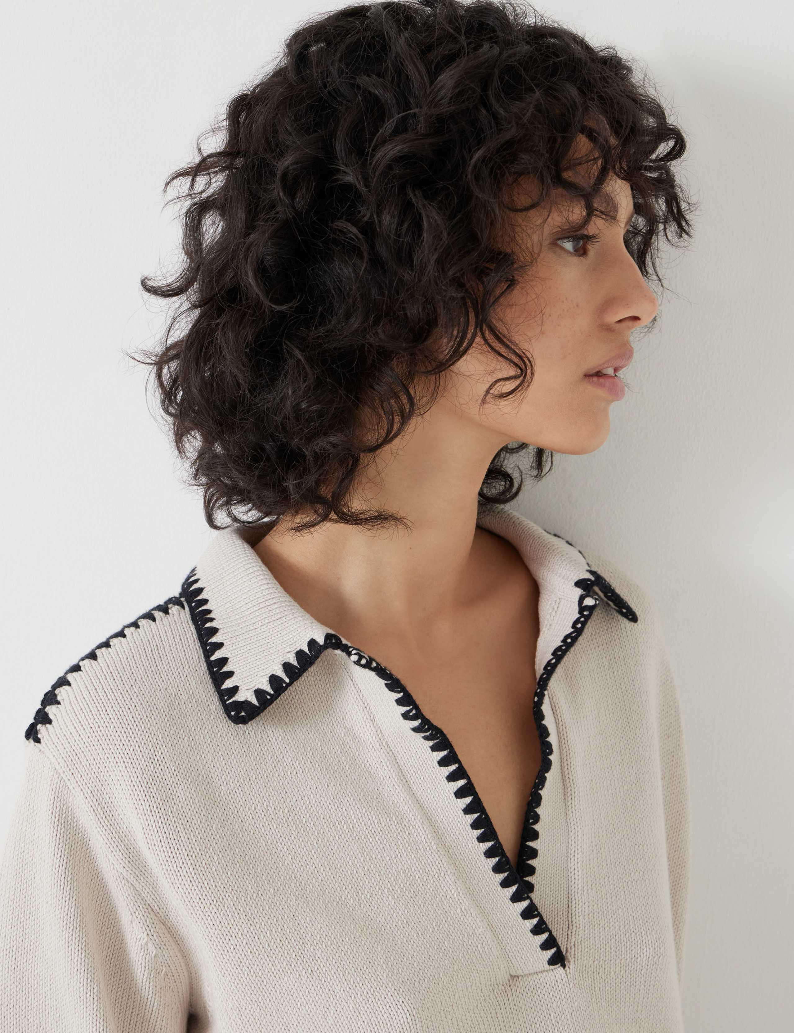 Pure Cotton Textured Collared Jumper 5 of 5