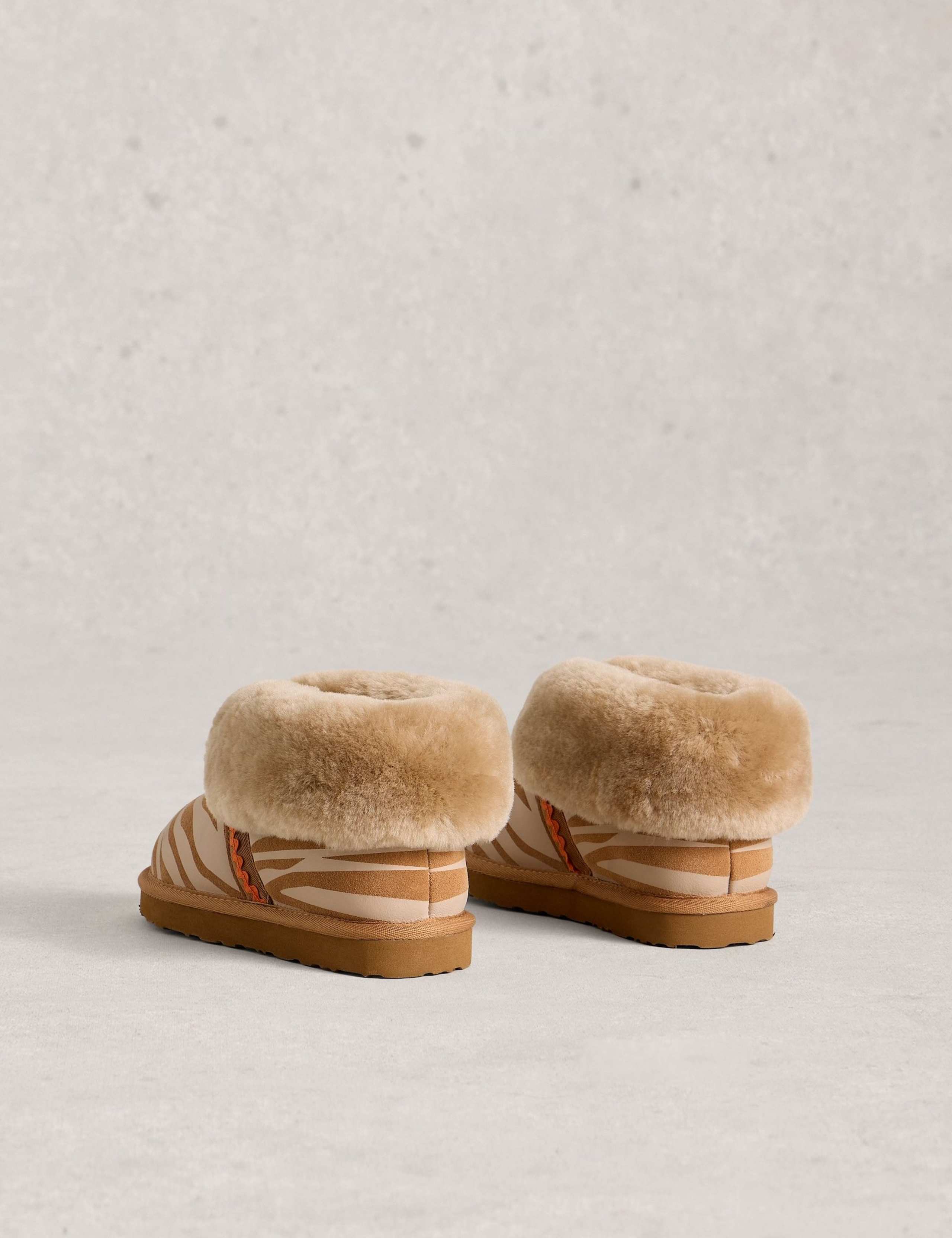 Suede Shearling Animal Print Slipper Boots 2 of 4