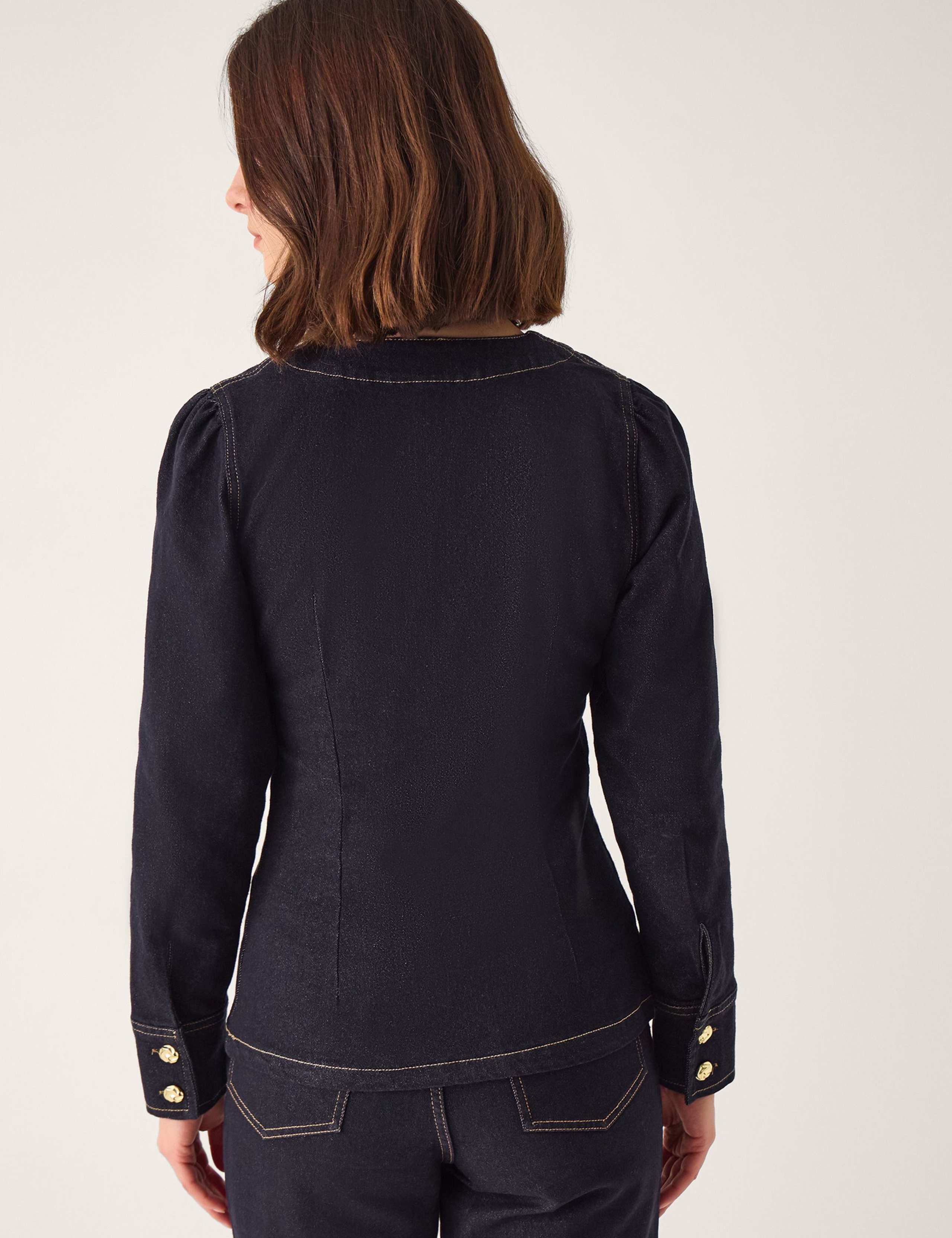 Cotton Rich Denim Tailored V-Neck Shirt 2 of 4