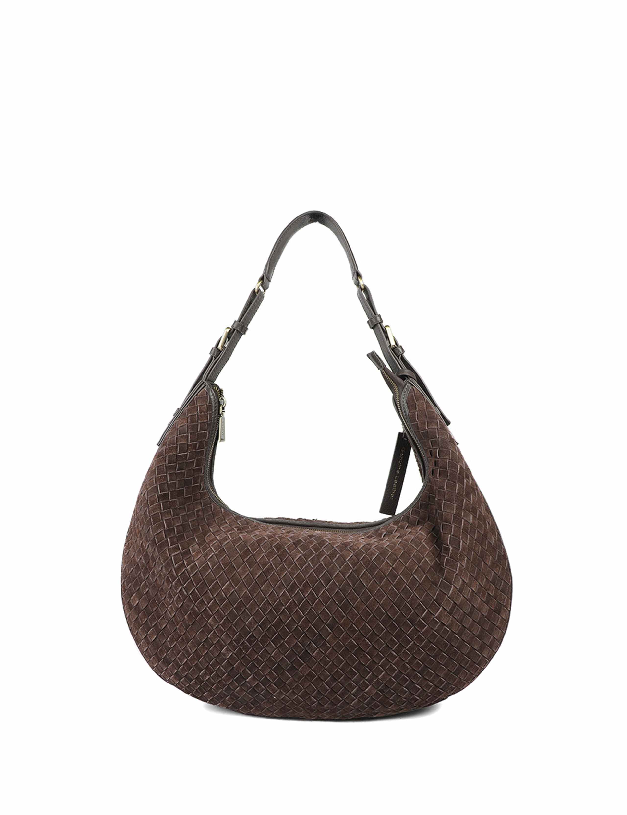 Leather Slouch Woven Shoulder Bag 3 of 7