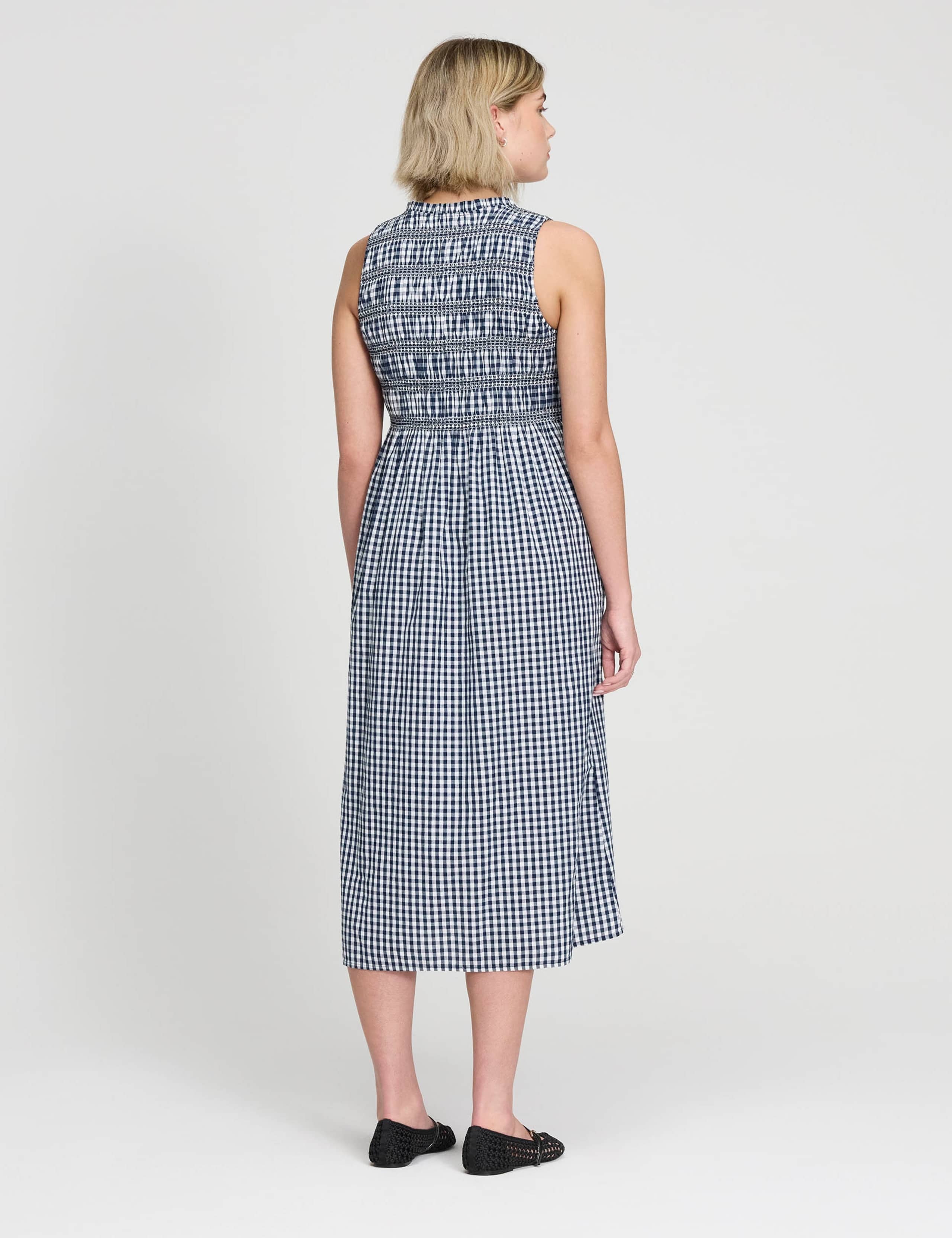 Pure Cotton Gingham Midi Shirred Dress 4 of 6