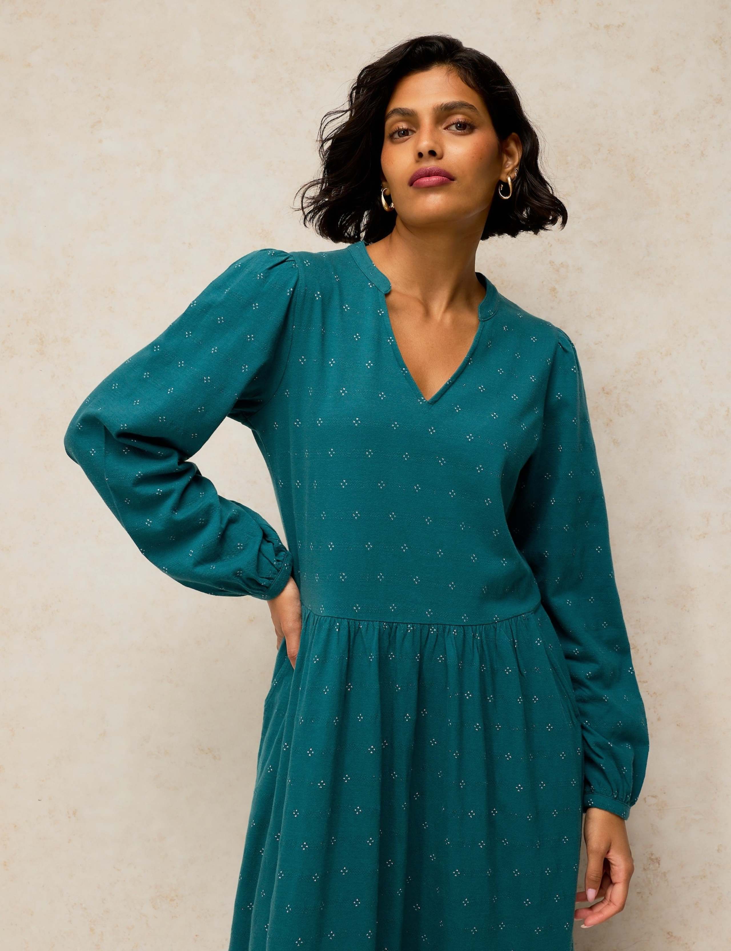 Cotton Rich Notch Neck Midi Dress 4 of 6