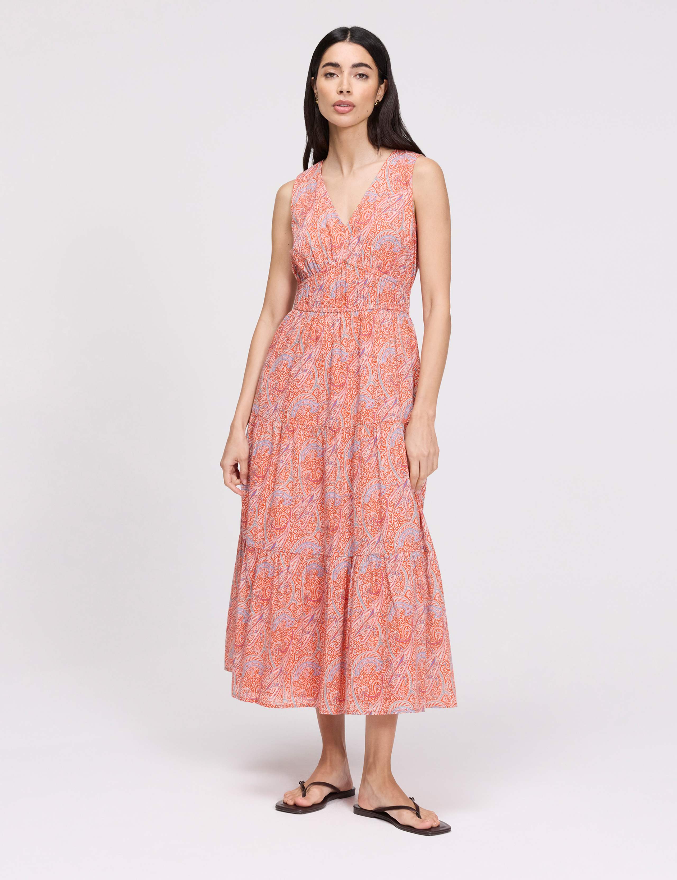 Pure Cotton Paisley V-Neck Midi Dress 1 of 8