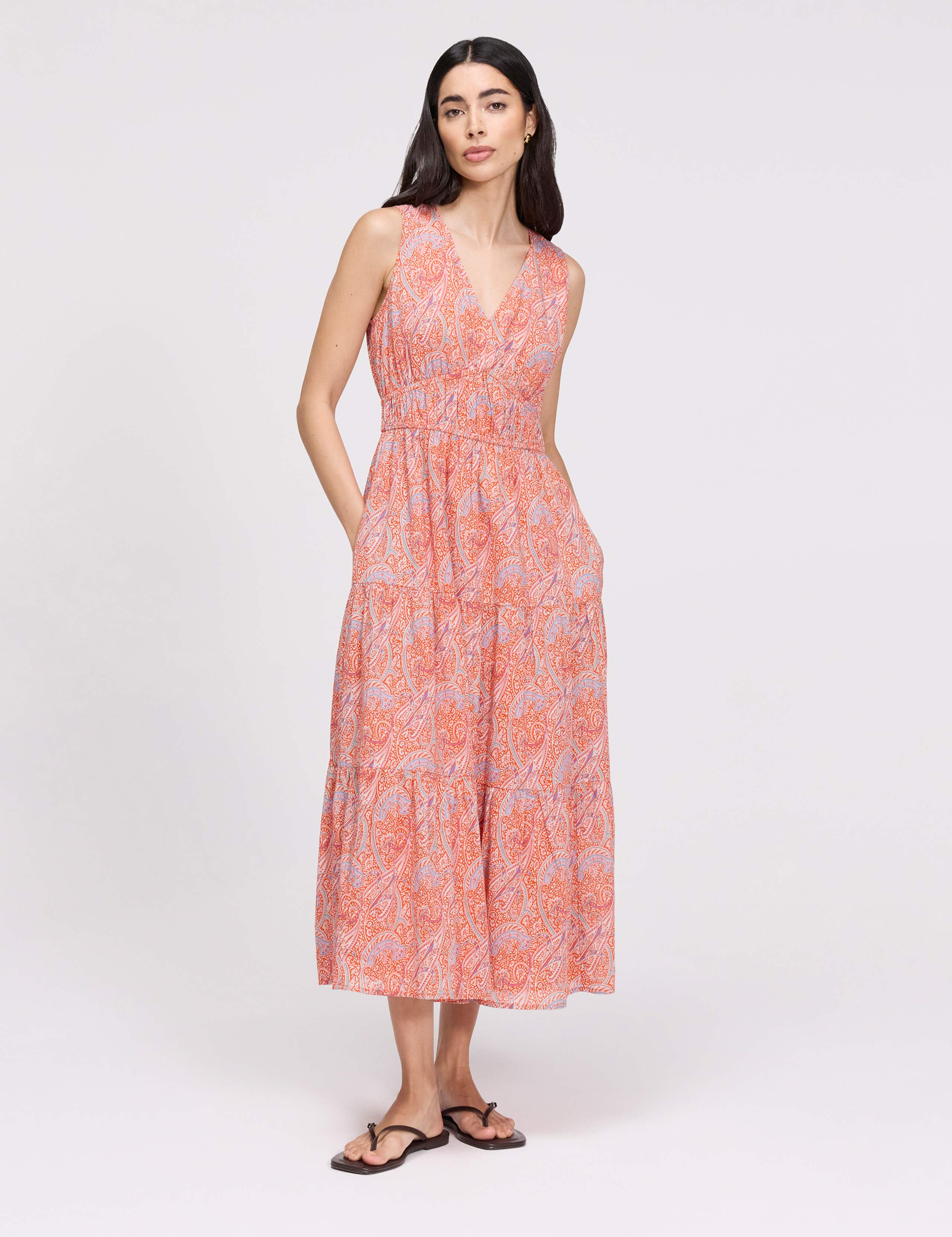 Pure Cotton Paisley V-Neck Midi Dress 2 of 8