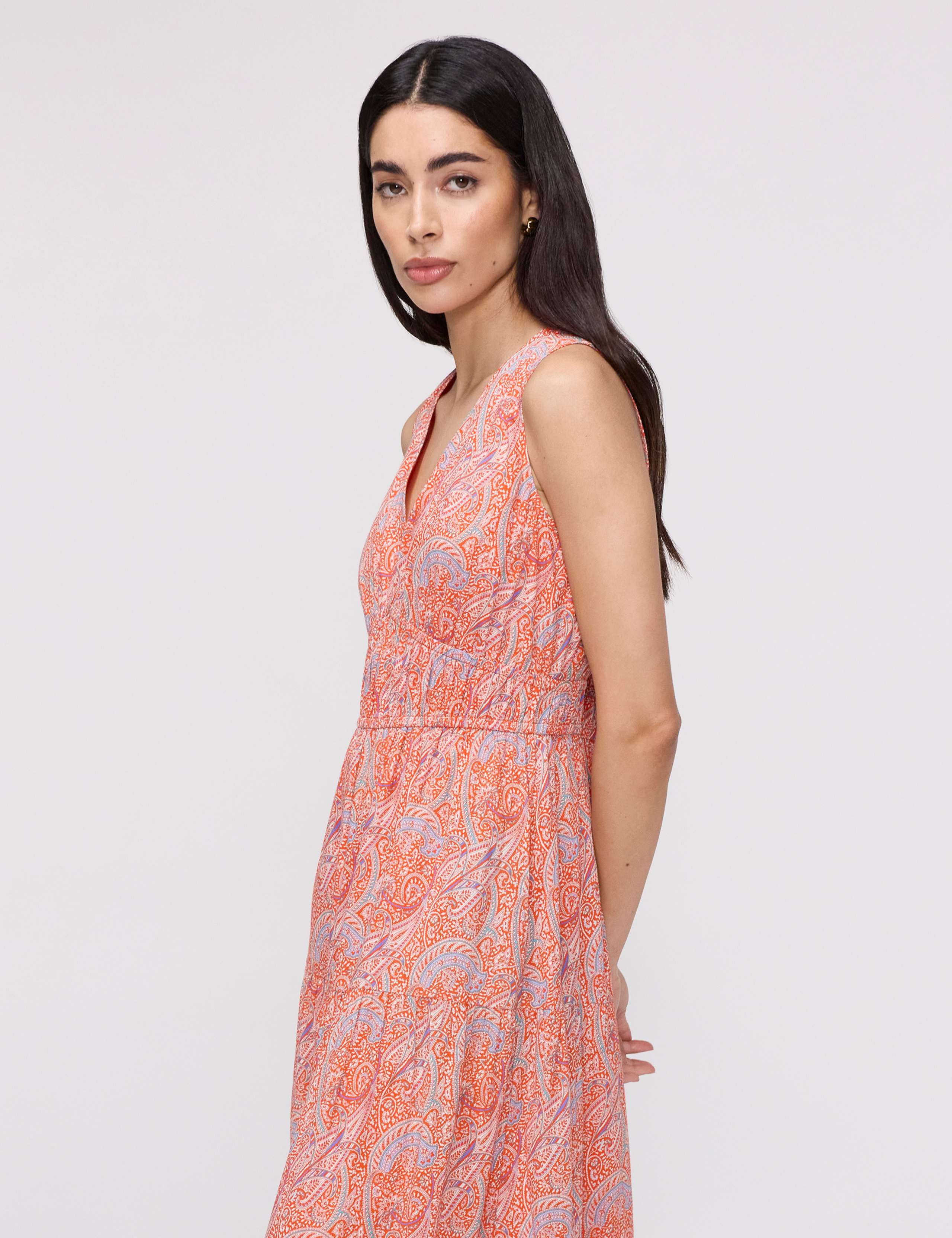 Pure Cotton Paisley V-Neck Midi Dress 4 of 8