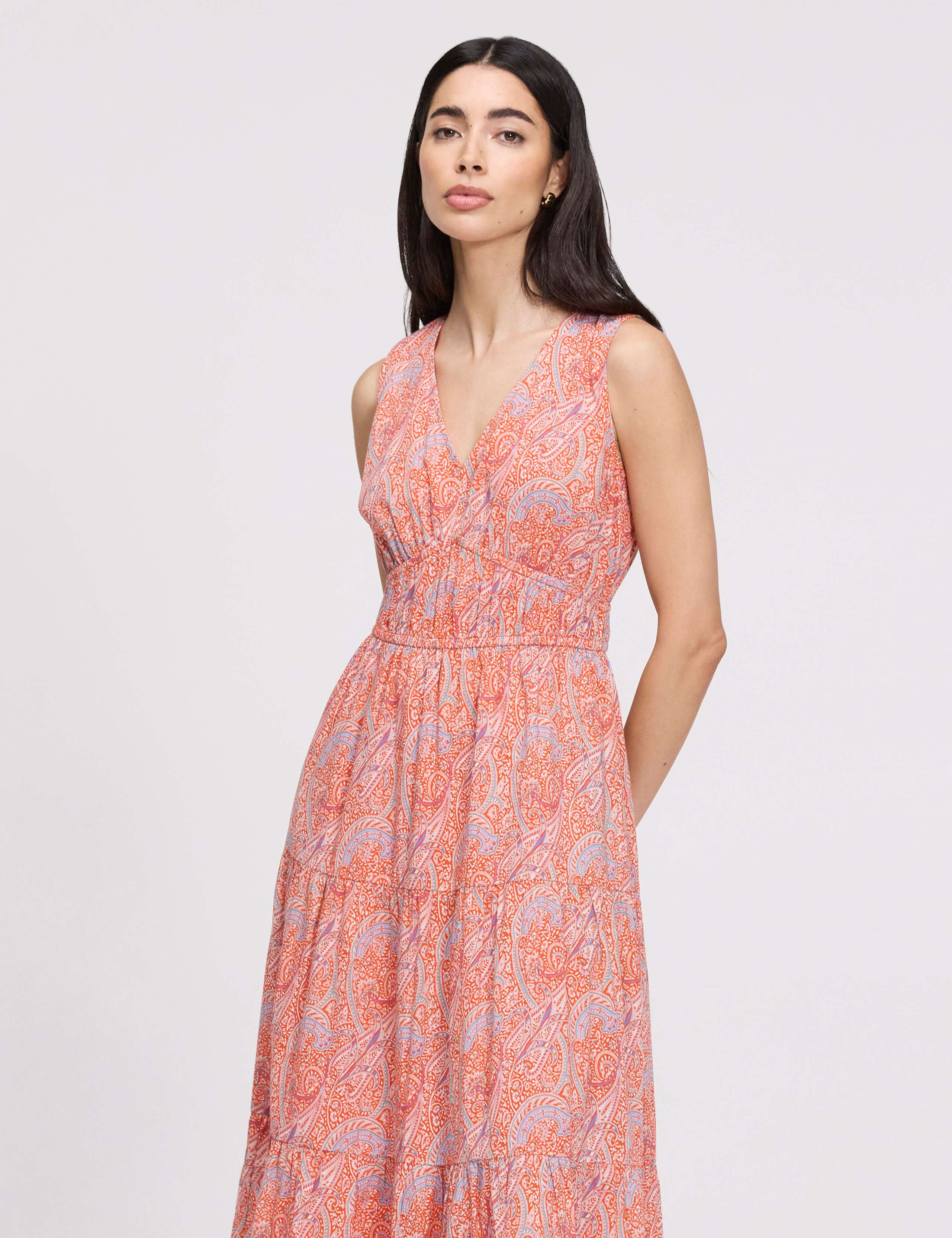 Pure Cotton Paisley V-Neck Midi Dress 6 of 8
