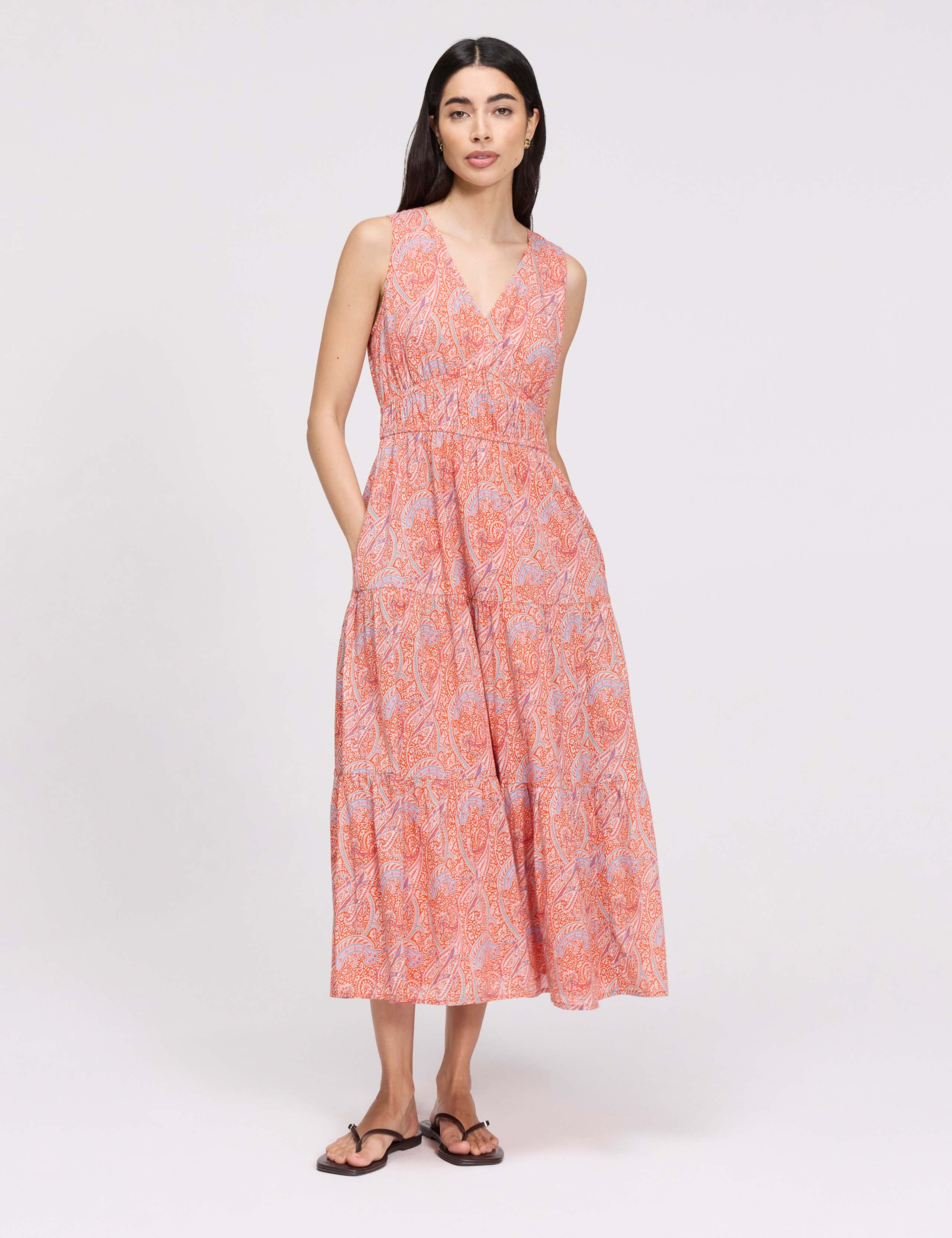Pure Cotton Paisley V-Neck Midi Dress 7 of 8