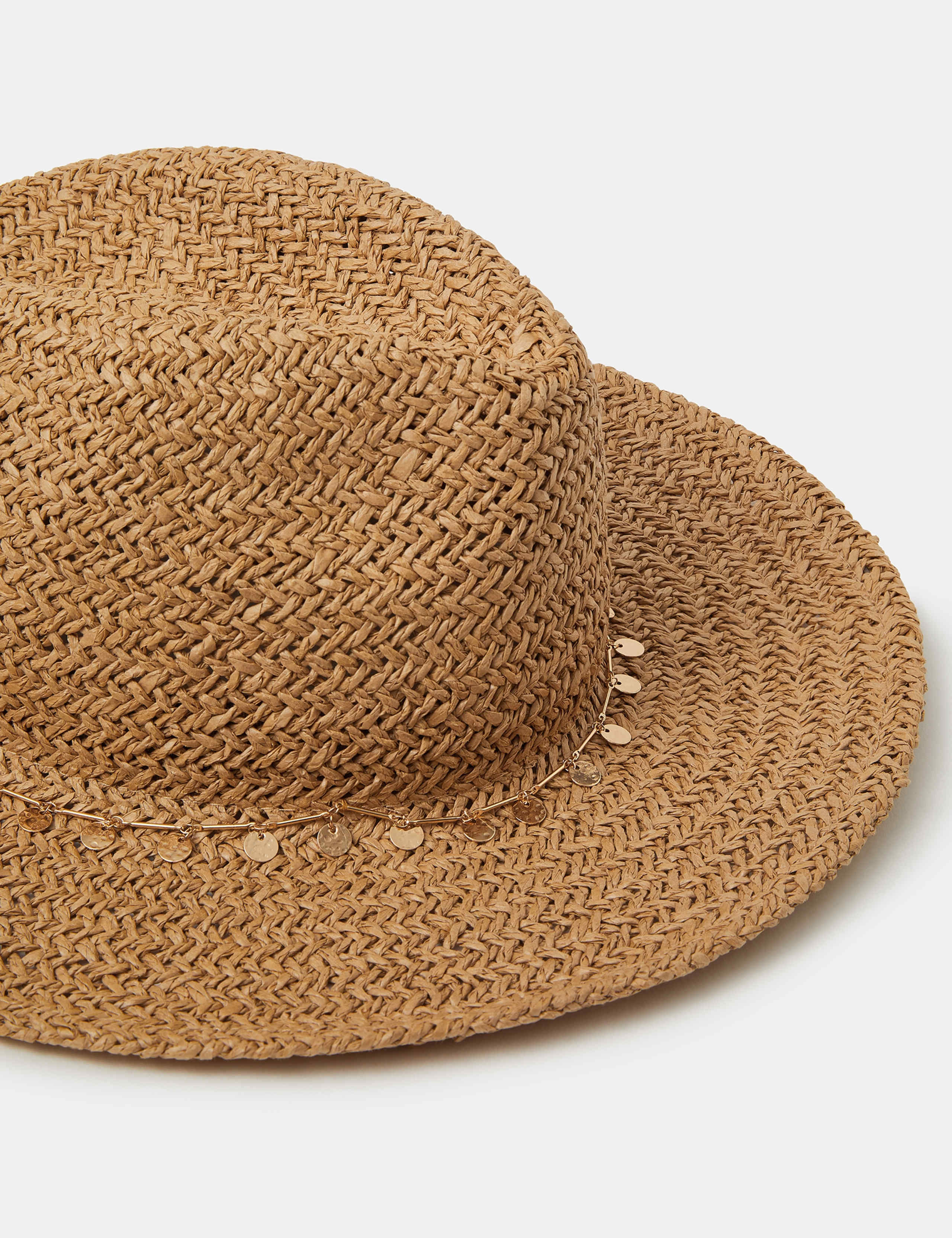 Straw Coin Trim Fedora Hat 4 of 4