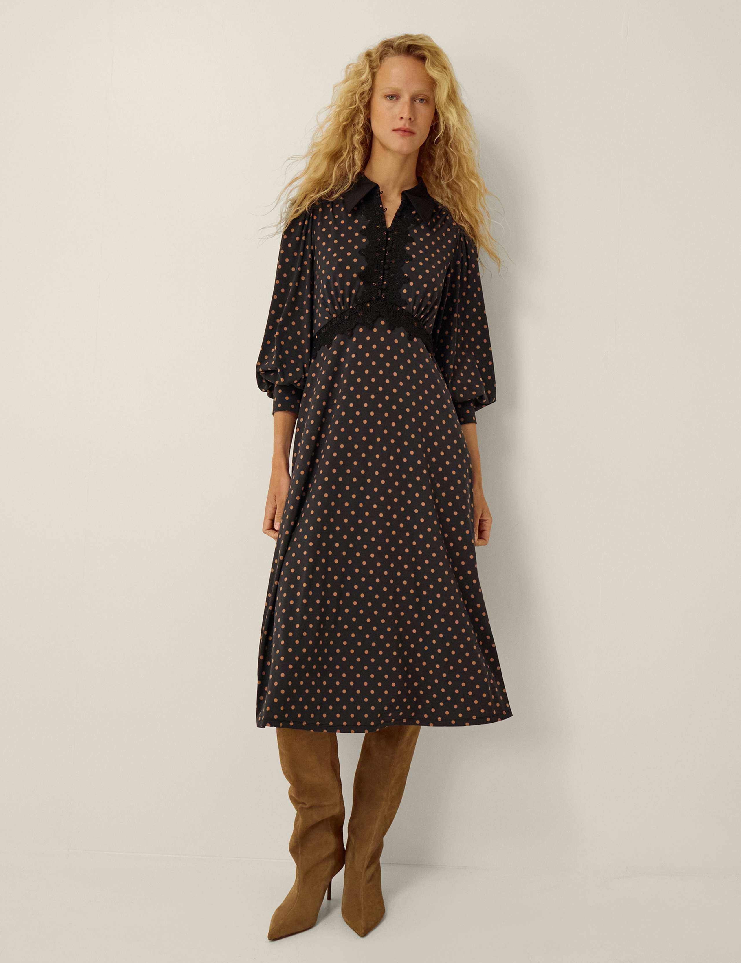 Jersey Polka Dot Midi Skater Dress 1 of 4