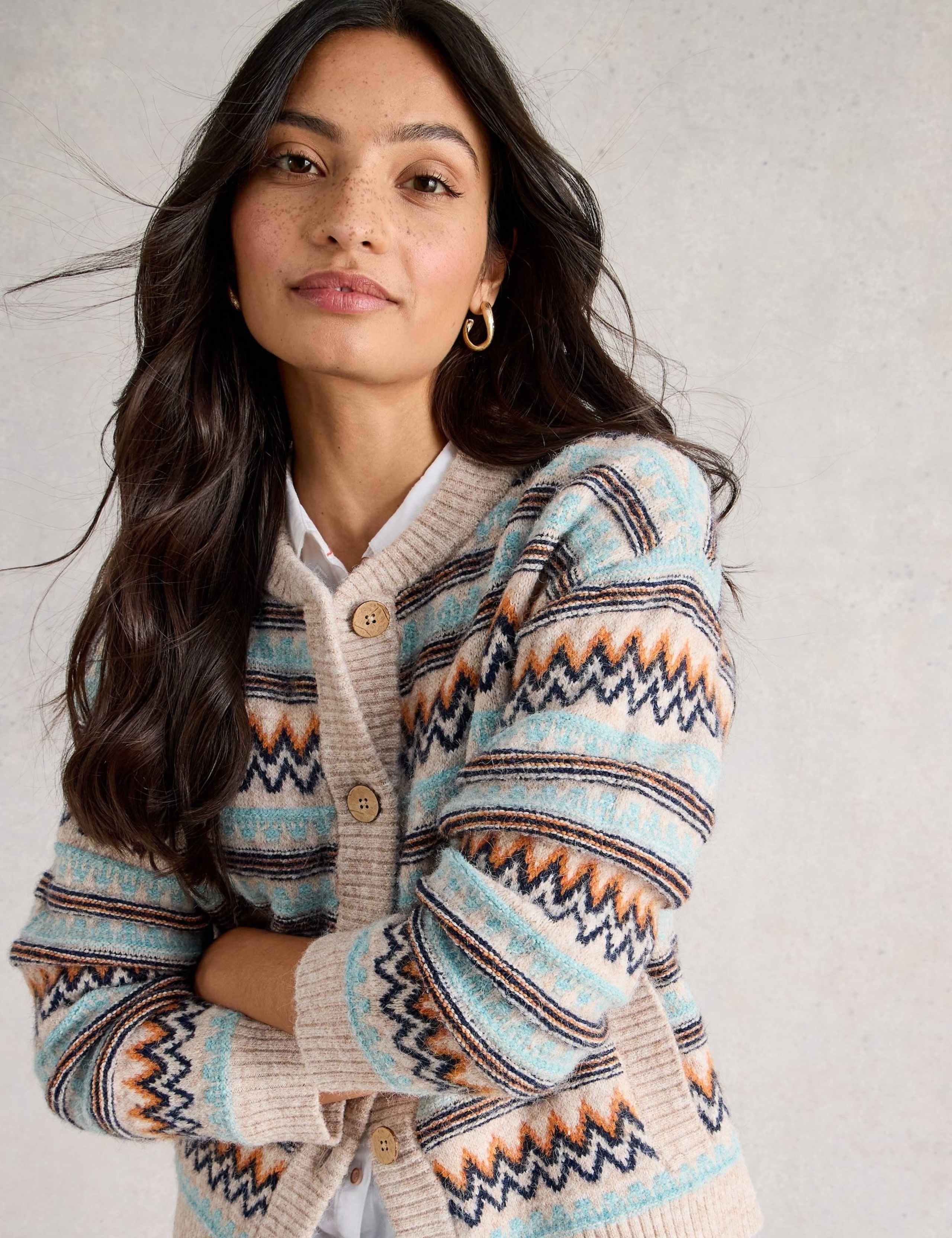 Fair Isle Crew Neck Cardigan with Wool 3 of 7