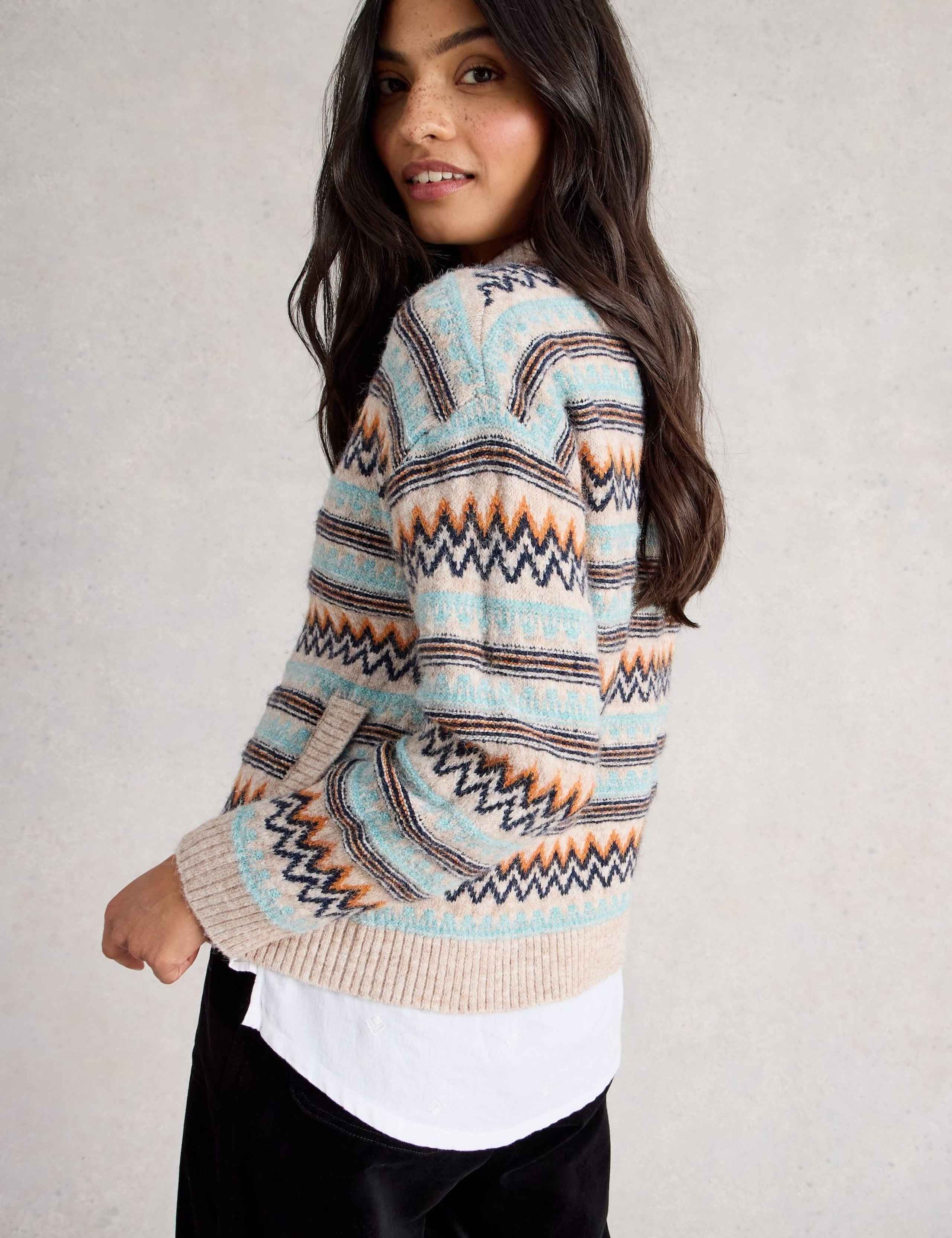 Fair Isle Crew Neck Cardigan with Wool 5 of 7
